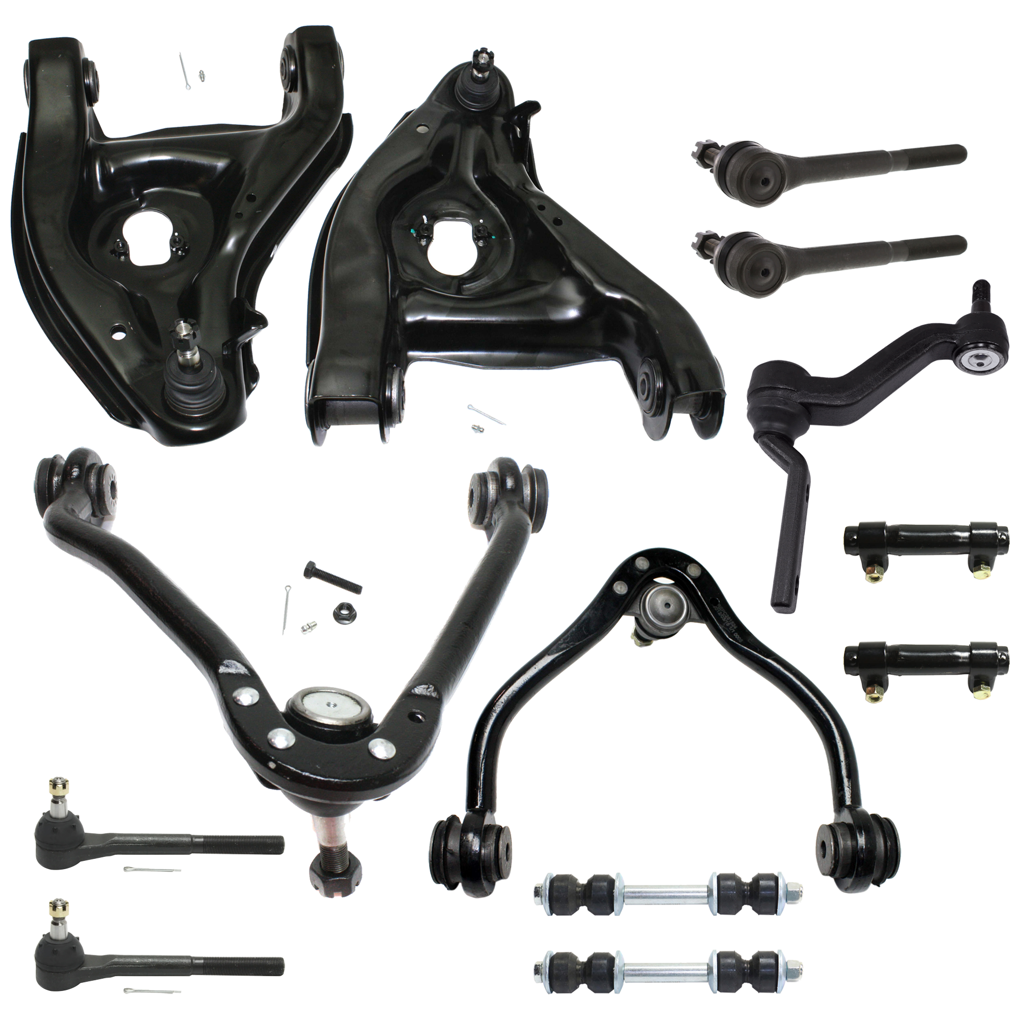 AM EXPRESS 2500 EXPRESS 3500-96-02 FRONT SUSPENSION KIT 12 pc Kit with Control Arm Tie Rod End Sway Bar Link and Tie Rod Adjusting Sleeve SKU KIT 080124-30 OEM 12543998-12543997-15665554