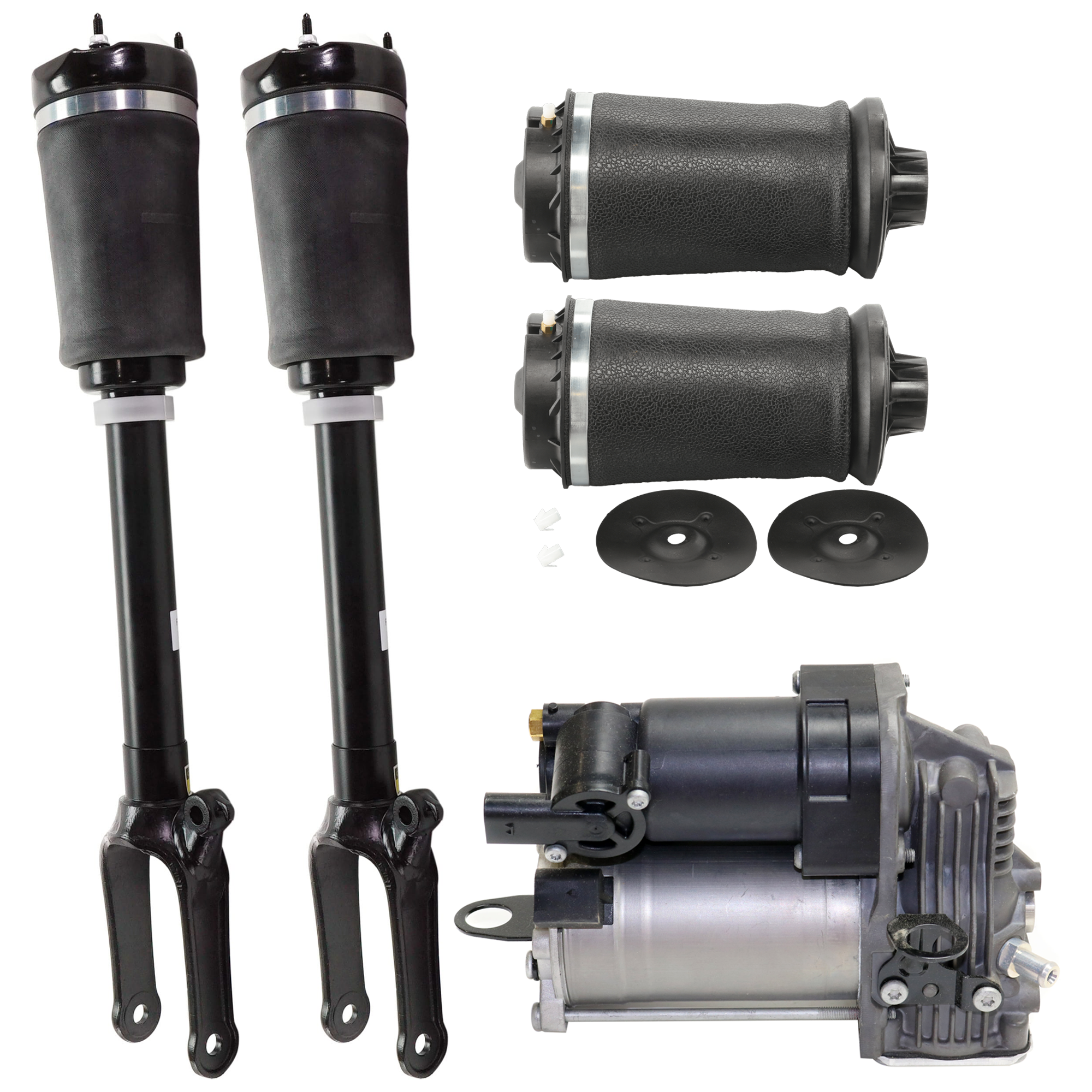 AM ML CLASS 05-15 GL CLASS 07-16 FRONT AND REAR SUSPENSION KIT 5 pc kit w Air Spring and Air Suspension Compressor SKU KIT 080124-38 OEM 1643200225-1643200425-16432006