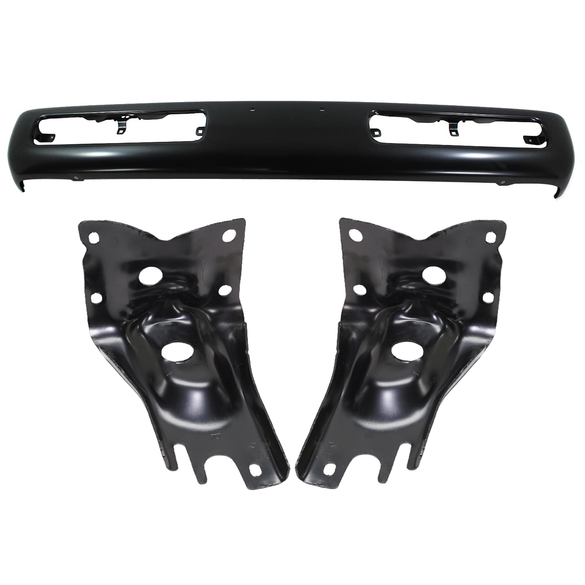 AM NISSAN PICKUP 96-97 FRONT BUMPER 3 pc kit w Bumper Bracket Black From 11-95 Base SE XE Models only SKU KIT 080124-40 Partslink NI1002130 NI1066104 NI1067104 OEM F20123B800-6221357G00-6221257G