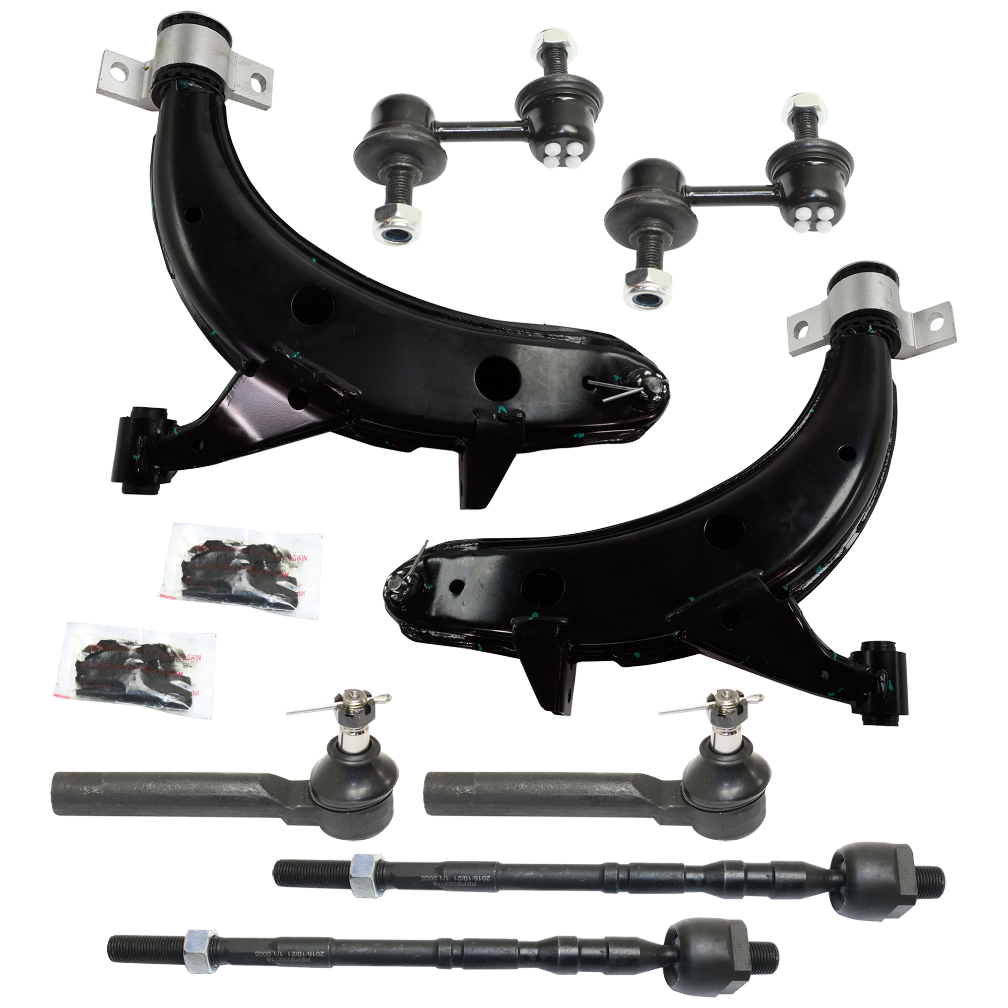 AM FORESTER 00-04 FRONT SUSPENSION KIT RH AND LH 8 pc Kit with Control Arm Tie Rod End and Sway Bar Link SKU KIT 080124-82 OEM 20202SA011-20202SA001-18376-10
