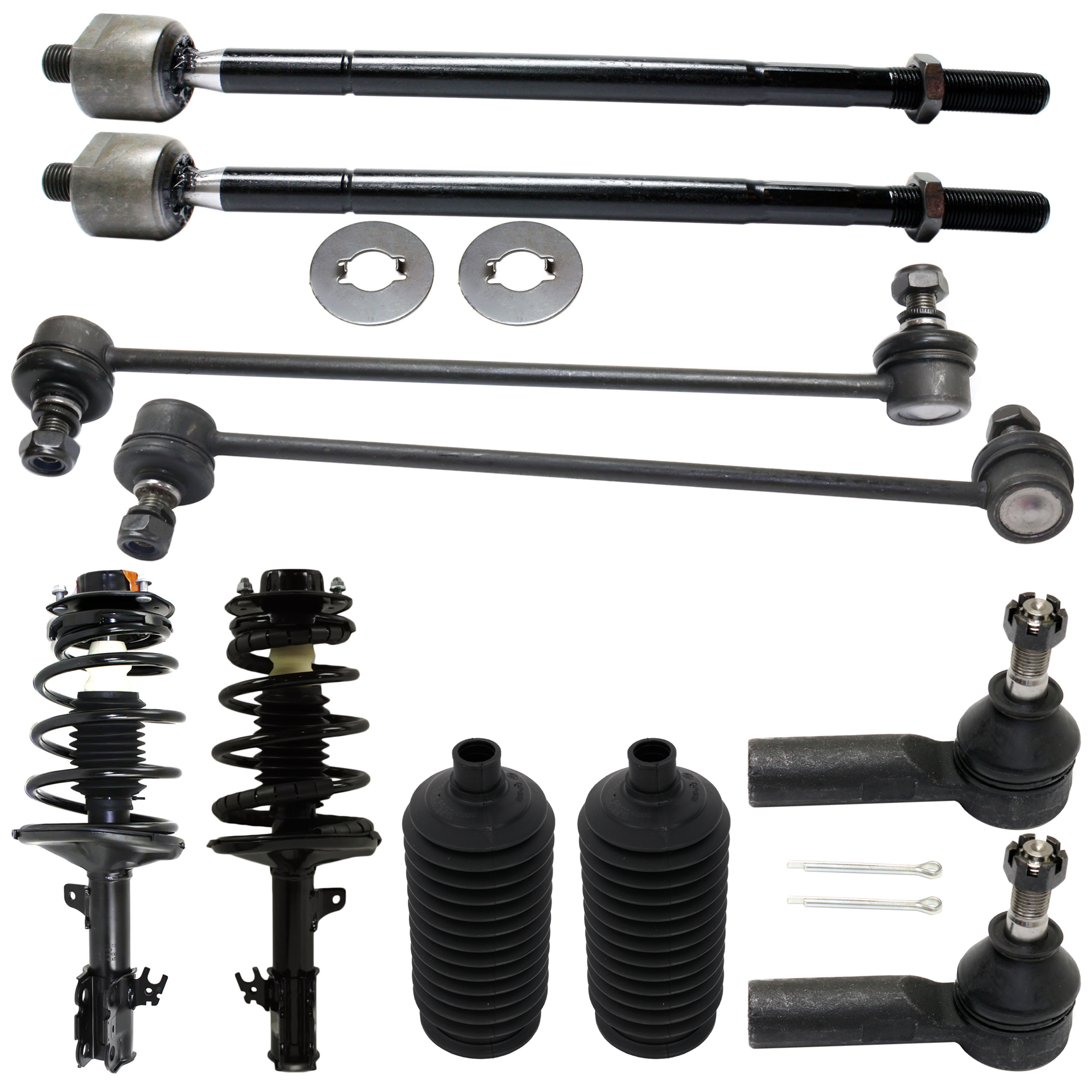AM CAMRY 99-03 SOLARA 97-01 FRONT SUSPENSION KIT 10 pc Kit with Shock Absorber and Strut Assembly Tie Rod End Sway Bar Link and Steering Rack Boot SKU KIT 080124-94 OEM G56930 LS3484461L ST8542L S
