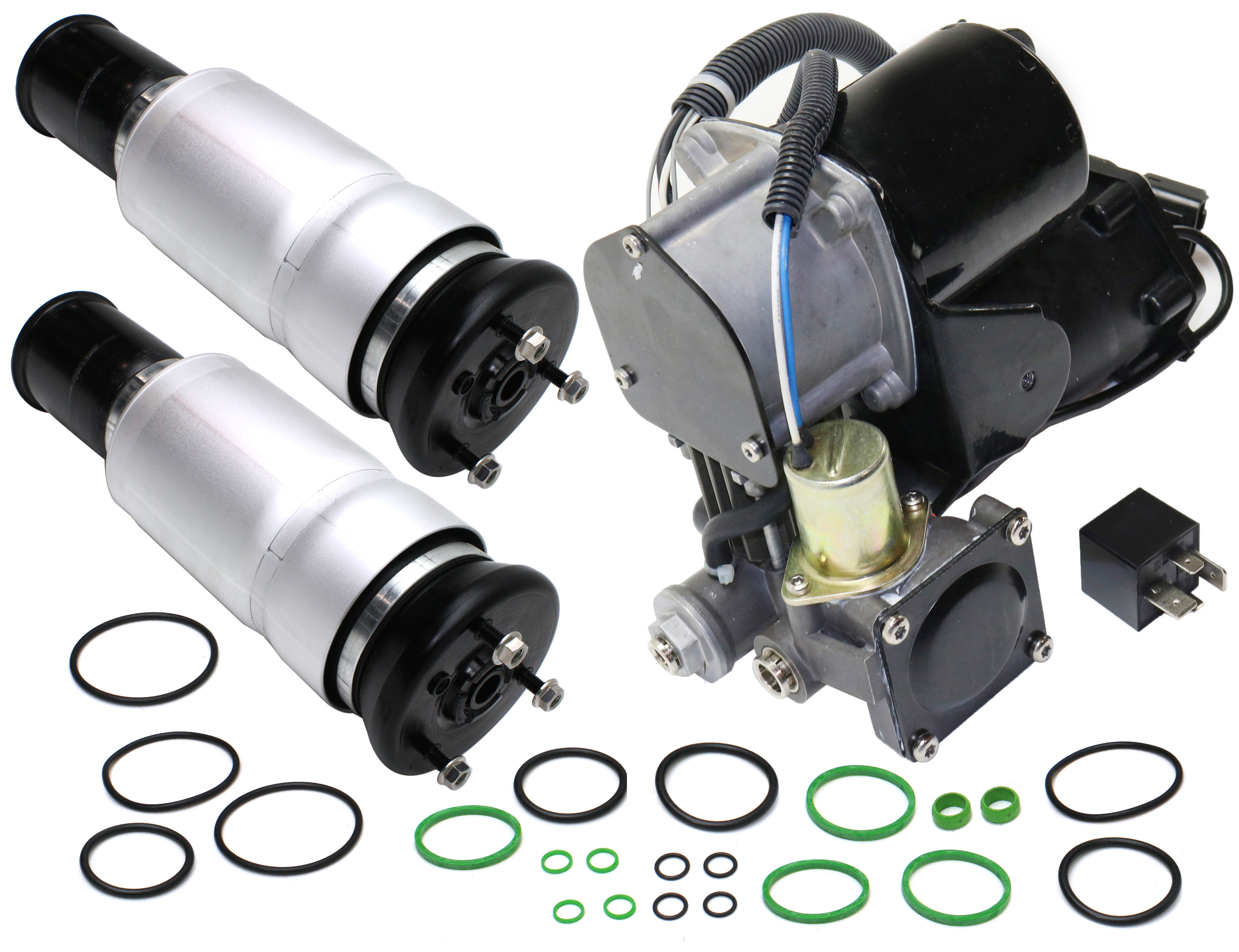 AM LR3-05-09 LR4-10-16 AIR SUSPENSION KIT 3 pc kit with with Air Suspension Compressor and Air Spring SKU KIT 080217-57 OEM LR016403 LR045251