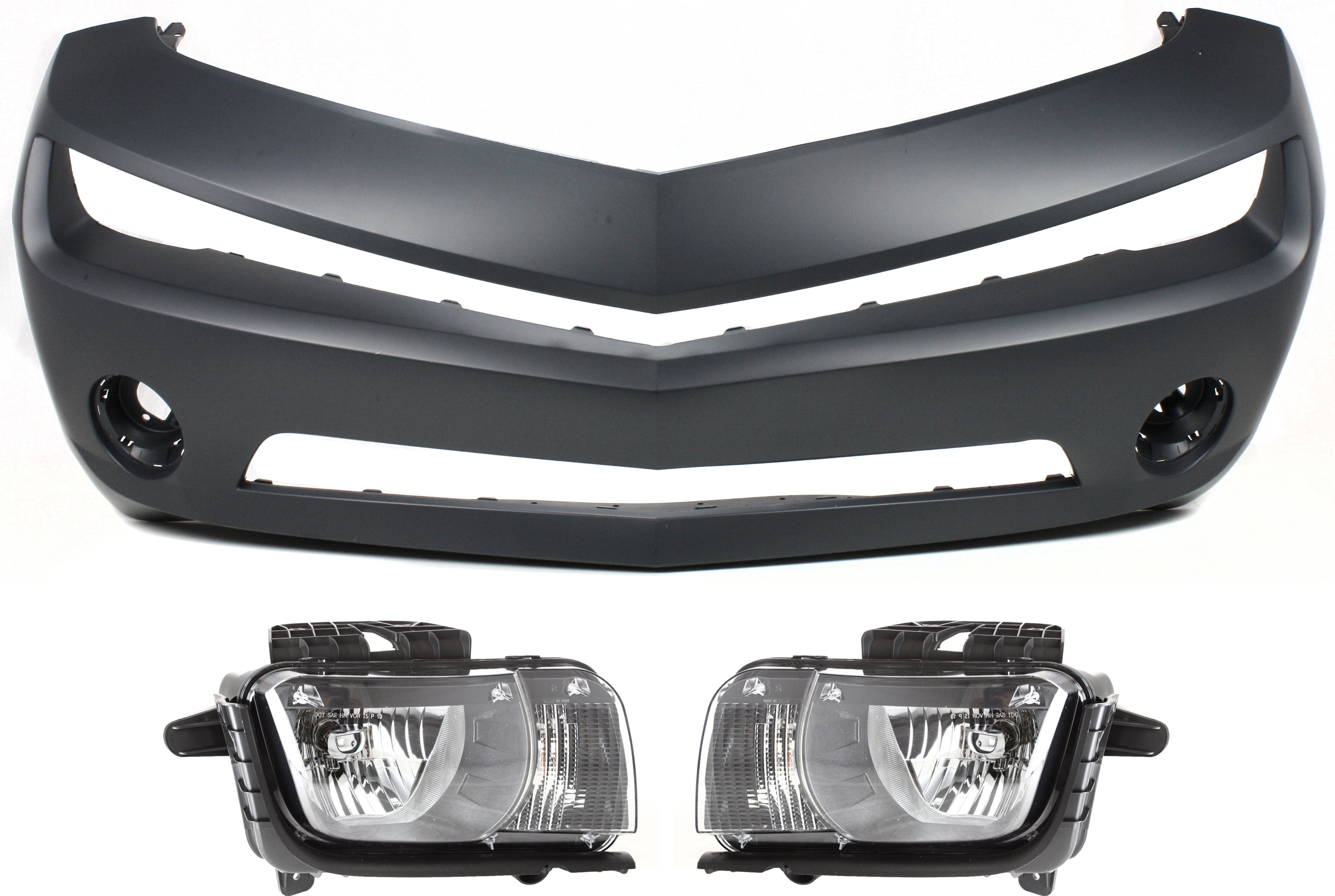 AM CAMARO 11-13 FRONT BUMPER COVER 3 pc Kit with Headlights SKU KIT 080218-04 Partslink GM1000906 GM2502346 GM2503346 OEM 92236548-22959917-22959918