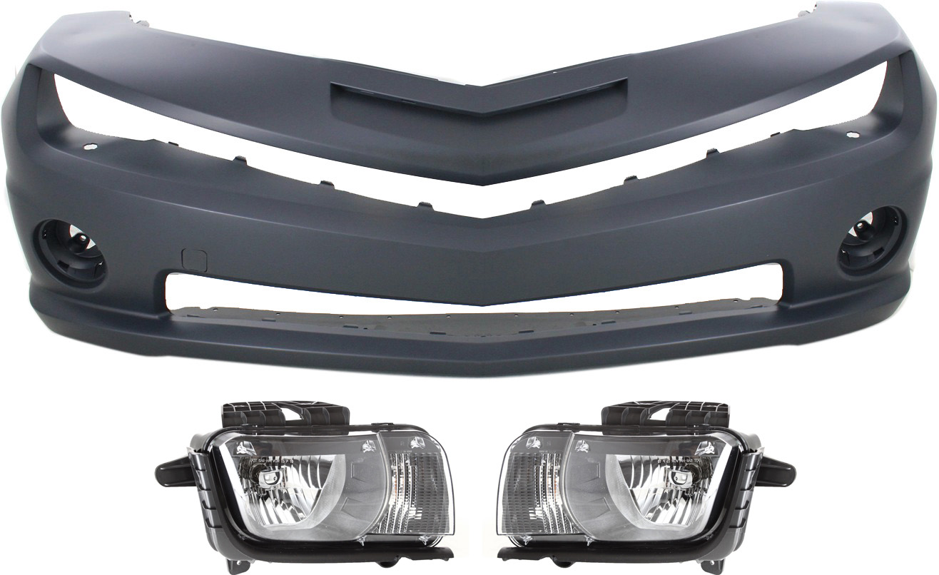 AM CAMARO 10-13 FRONT BUMPER COVER 3 pc Kit with Headlights SKU KIT 080218-11 Partslink GM1000941 GM2502346 GM2503346 OEM 92236557-22959917-22959918