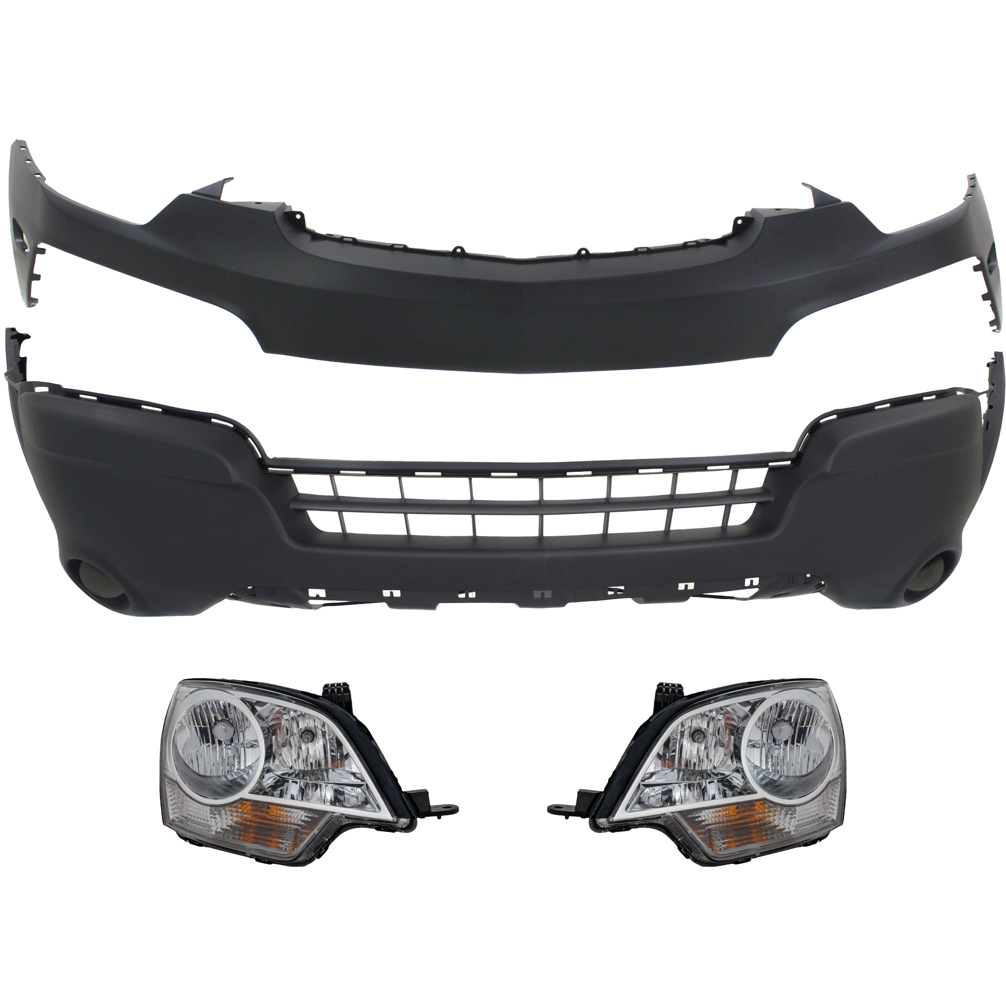 AM VUE 08-10 CAPTIVA SPORT 12-14 FRONT BUMPER COVER 4 pc kit with Headlights SKU KIT 080218-24 Partslink GM1014104 GM1000901 GM2502306 GM2503306 OEM 229-498-601-916-758-000-000-000-000