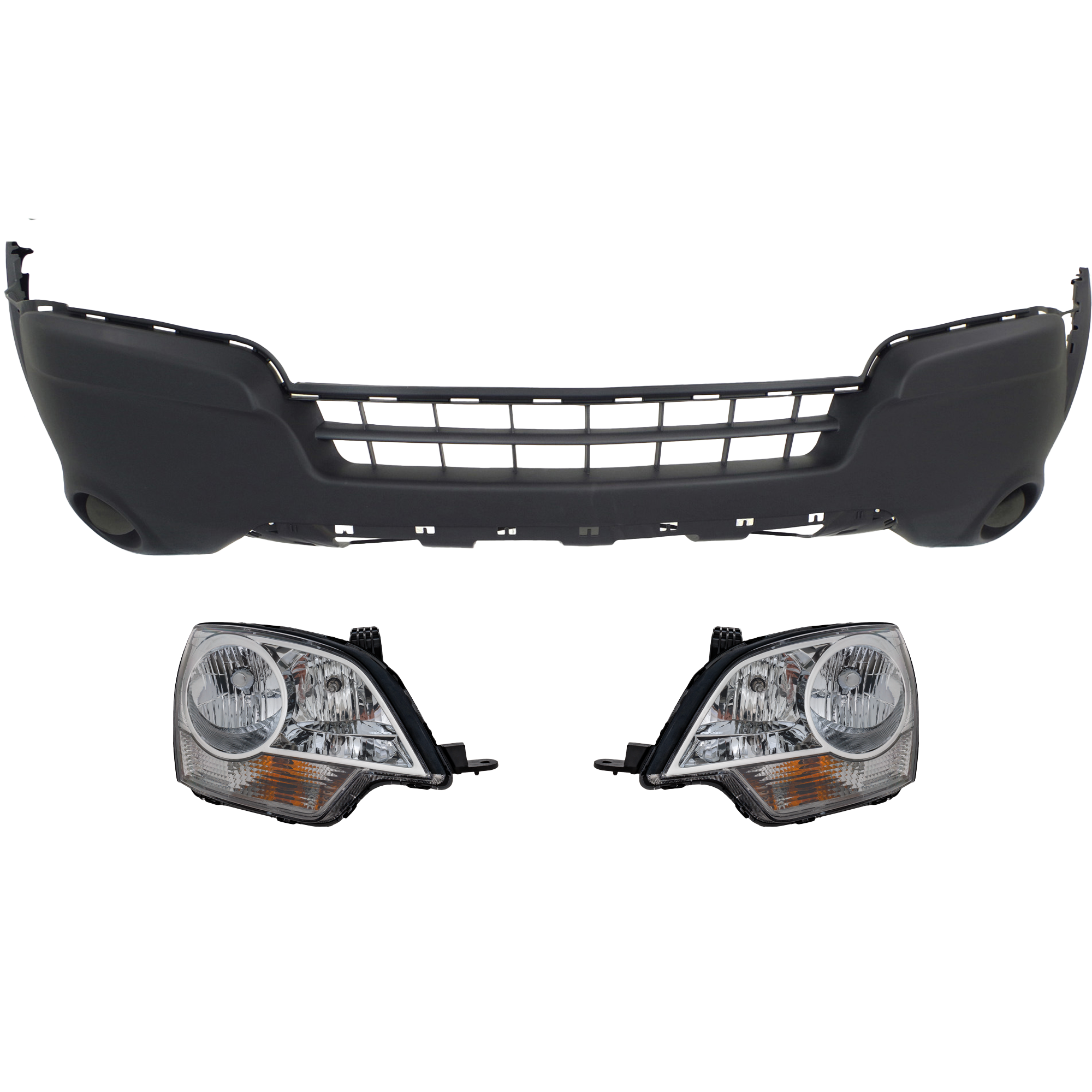 AM VUE 08-10 HEAD LAMP RH AND LH Assembly Halogen 3 pc Kit with Bumper Cover SKU KIT 080218-26 Partslink GM2503306 GM2502306 GM1000851 OEM 22886834-20888201-22886833-191