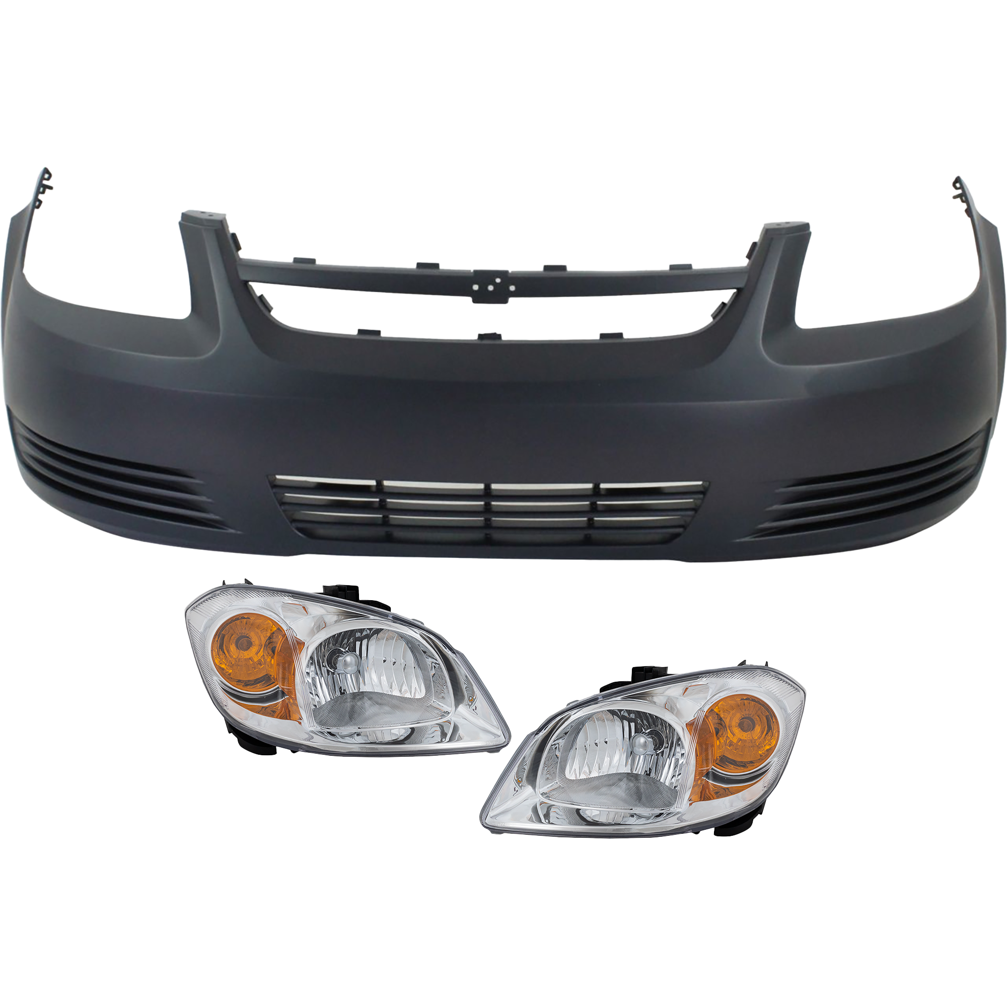 AM COBALT 05-10 HEAD LAMP RH AND LH Assembly Halogen 3 pc Kit with Bumper Cover SKU KIT 080218-34 Partslink GM2502281 GM2503281 GM1000733 OEM 22740620 PFM 16532520-22740621