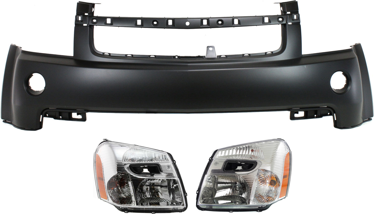 AM EQUINOX 07-09 HEAD LAMP RH AND LH Assembly Halogen 3 pc Kit with Bumper Cover SKU KIT 080218-55 Partslink GM2503254 GM2502254 GM1000840 OEM 15888059-15888058-19120950