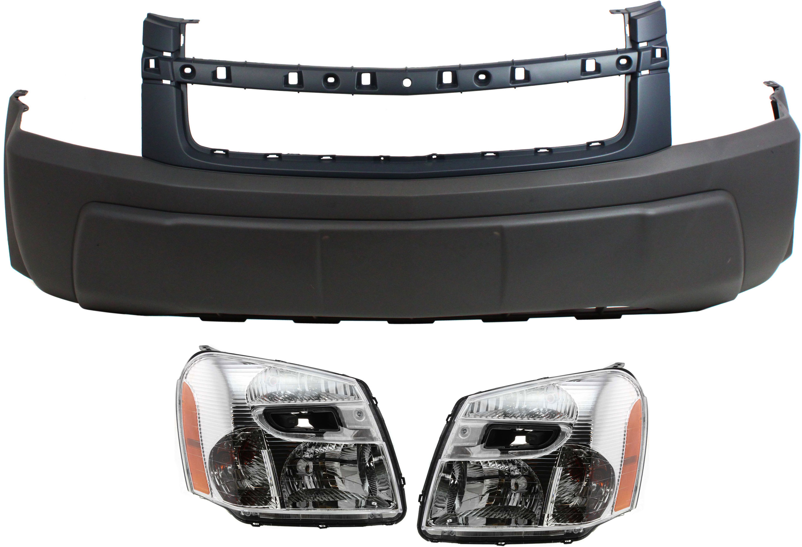 AM EQUINOX 05-06 HEAD LAMP RH AND LH Assembly Halogen 3 pc Kit with Bumper Cover SKU KIT 080218-61 Partslink GM2503254 GM2502254 GM1000725 OEM 15888059-15888058-12335885