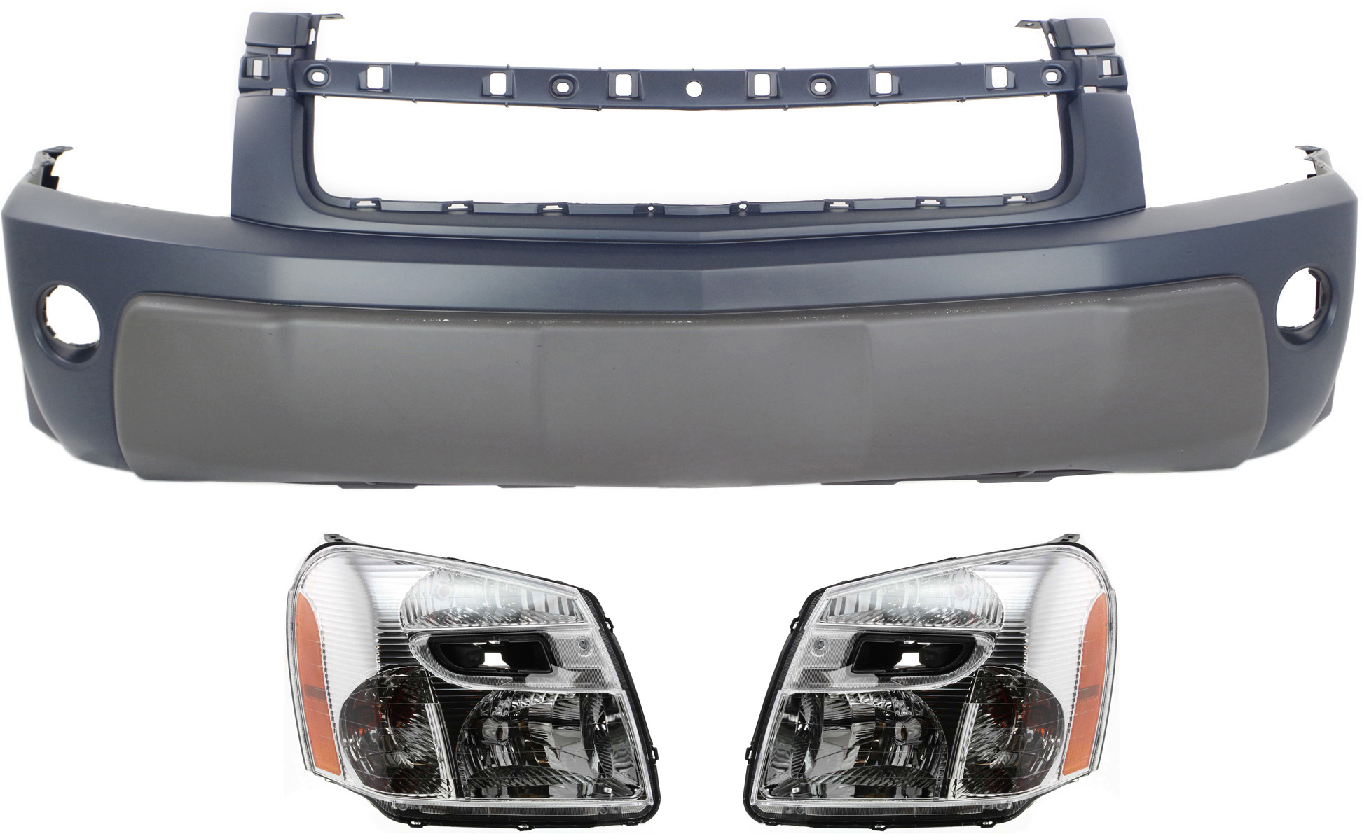 AM EQUINOX 05-06 HEAD LAMP RH AND LH Assembly Halogen 3 pc Kit with Bumper Cover SKU KIT 080218-62 Partslink GM2503254 GM2502254 GM1000726 OEM 15888059-15888058-12335874