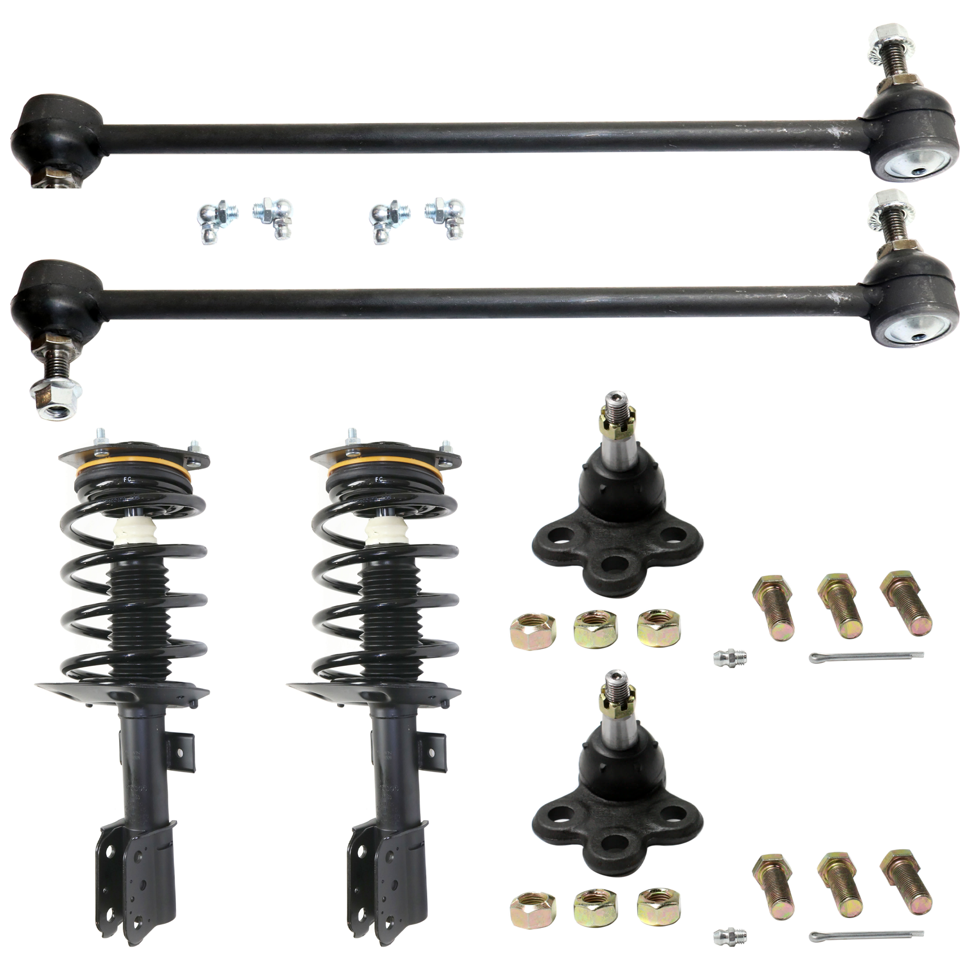 AM GRAND PRIX 04-08 MONTANA 05-09 FRONT SUSPENSION KIT 6 pc Kit with Ball Joint Loaded Strut and Sway Bar Link SKU KIT 080224-03 OEM 104257-282021-2601506-2601545