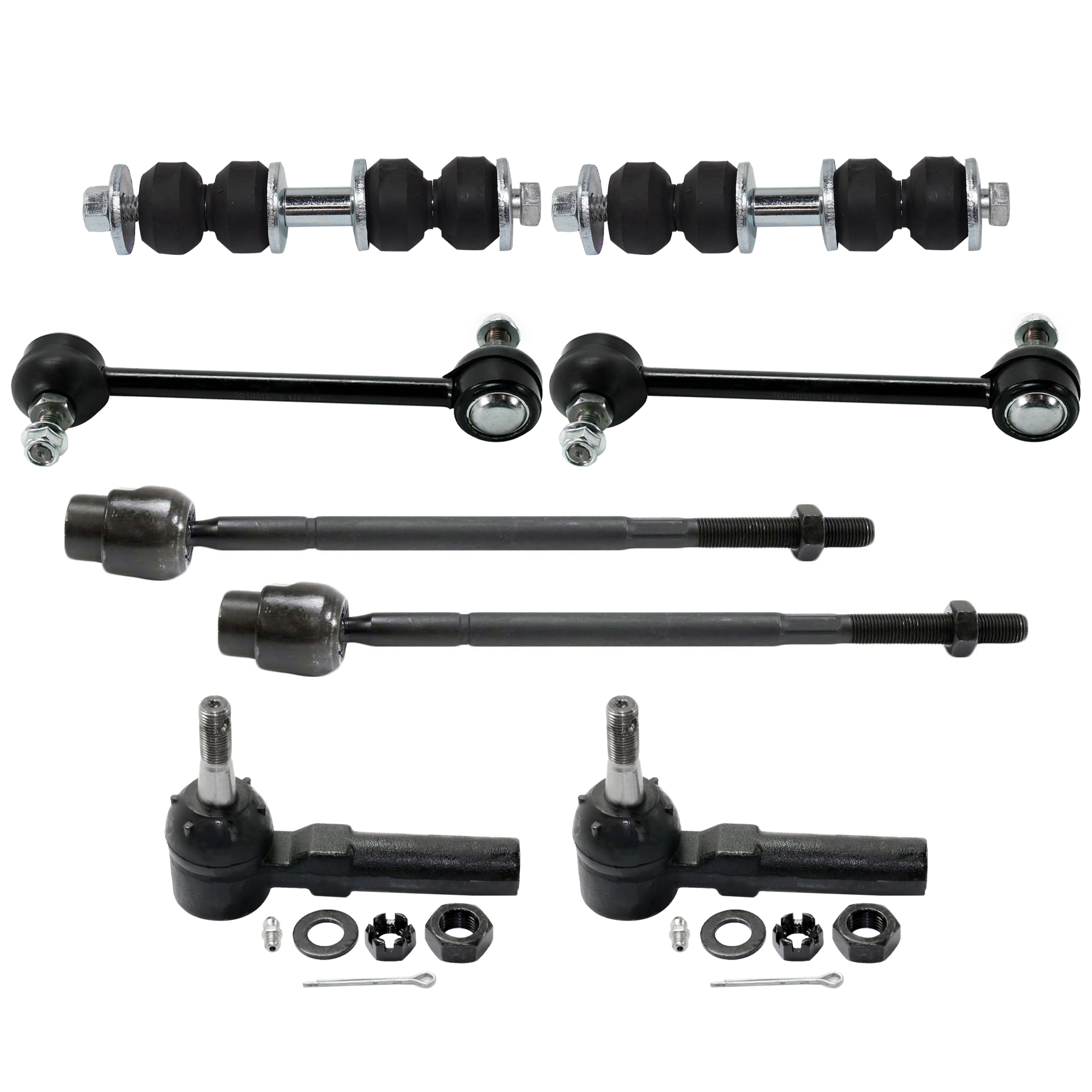 AM GRAND PRIX 97-08 IMPALA 00-13 FRONT AND REAR SUSPENSION KIT 8 pc Kit with Sway Bar Link and Tie Rod End SKU KIT 080224-08 OEM 2652257-5451114-10285683-10