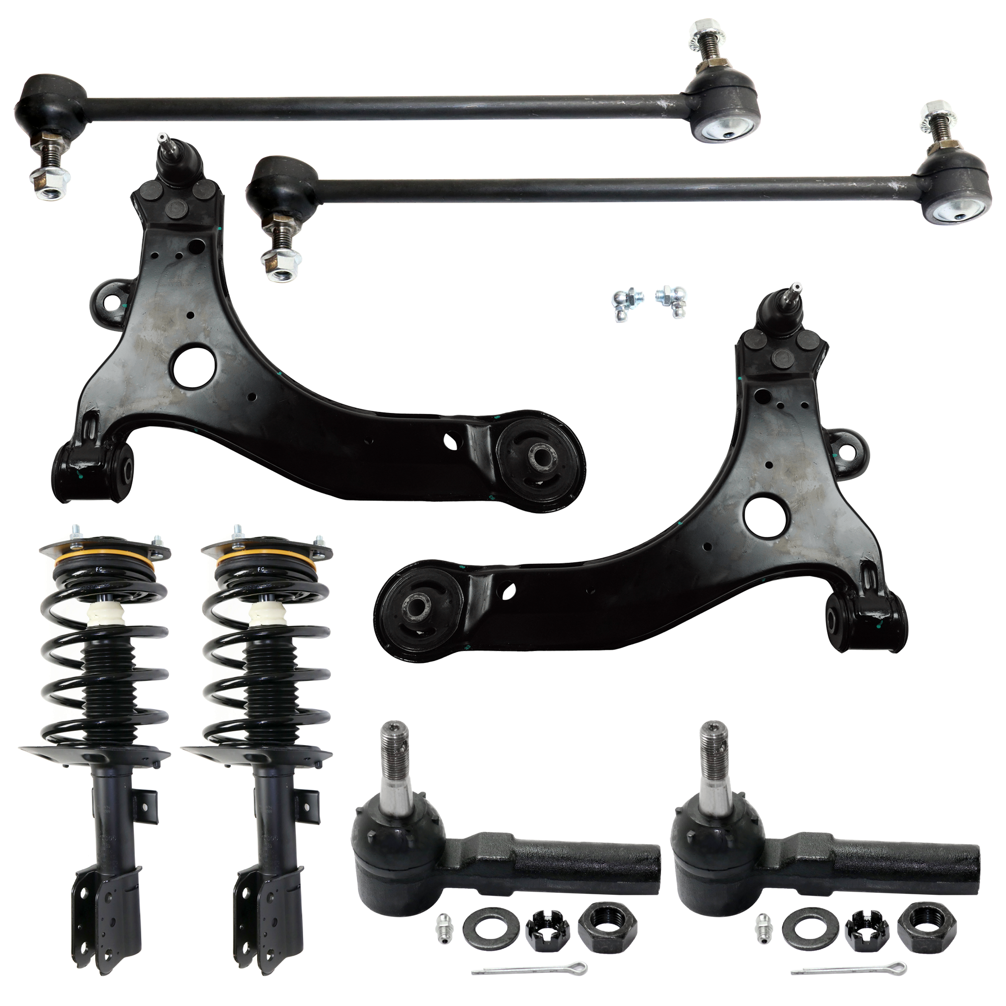 AM CENTURY 97-05 LACROSSE 05-09 FRONT SUSPENSION KIT 8 pc Kit with Control Arm Loaded Strut Sway Bar Link and Tie Rod End SKU KIT 080224-27 OEM 10344930-10420754-10344931-104