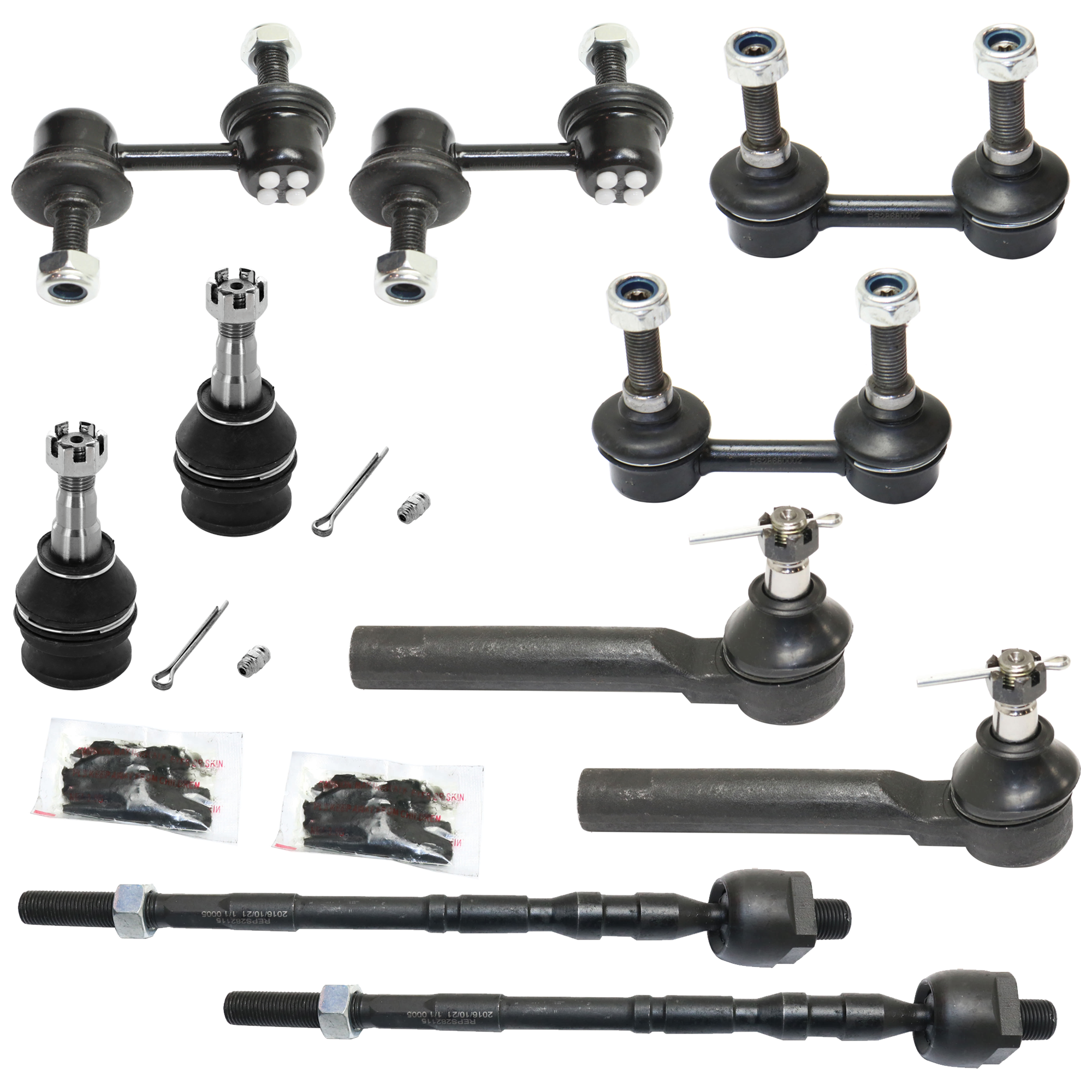 AM FORESTER 03-08 LEGACY OUTBACK 10-14 FRONT AND REAR SUSPENSION KIT 10 pc Kit with Ball Joint Sway Bar Link and Tie Rod End SKU KIT 080224-28 OEM 104141-255001-1014105-26014