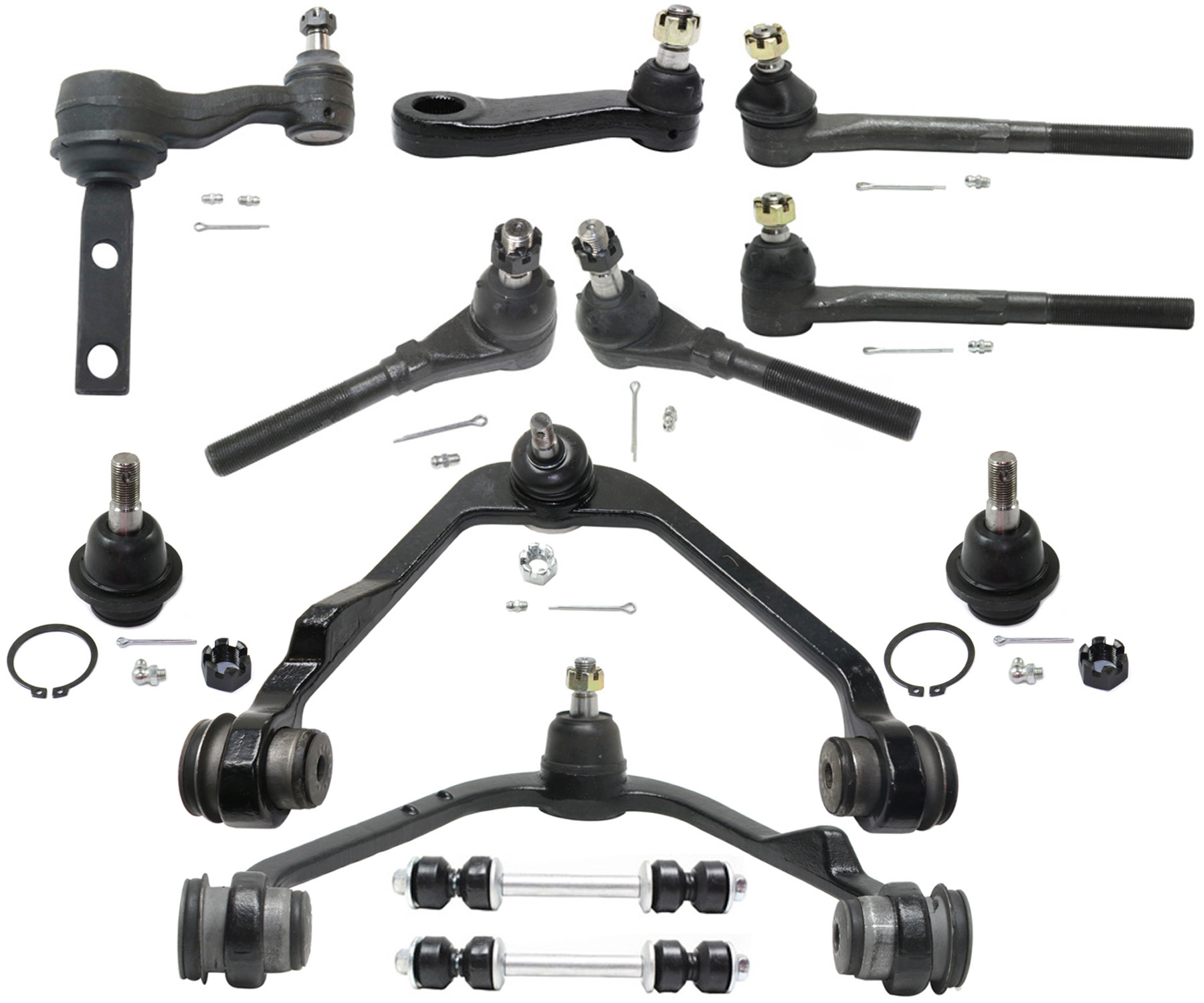 AM F 150-97-03 F 150 HERITAGE 04-04 FRONT CONTROL ARM KIT RH AND LH Upper w ball joint s 12 pc Kit with Idler Arm Pitman Arm Tie Rod End Ball Joint Sway Bar Link SKU KIT 080316-04 OEM 104222-285019-1016769-26014