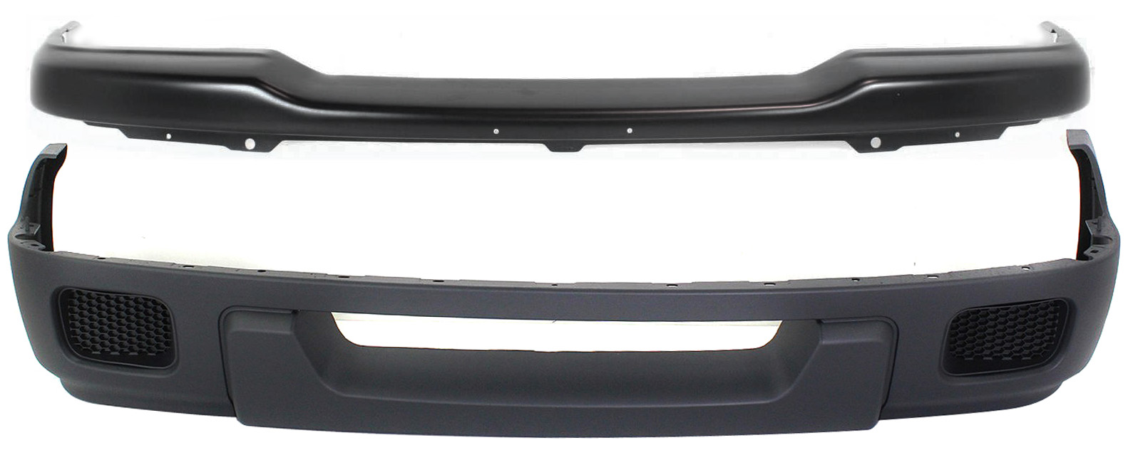 AM RANGER 04-05 FRONT BUMPER Painted Black 2 pc kit with Valance 4WD Exc. STX Model SKU KIT 080317-05 Partslink FO1002380 FO1095215 OEM 1L5Z17757JA 4L5Z17626EAA