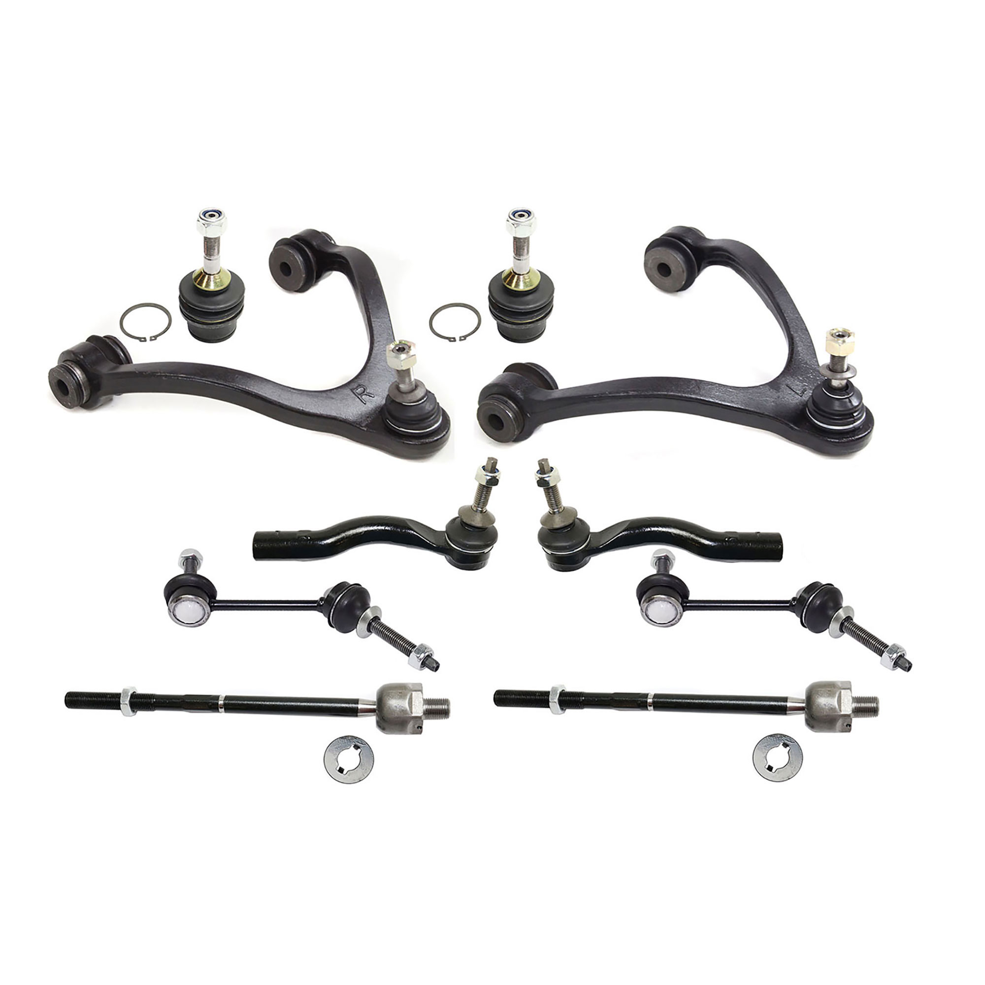 AM CROWN VICTORIA GRAND MARQUIS TOWN CAR 03-11 FRONT CONTROL ARM KIT RH AND LH w ball joint s 10 pc Kit with Ball Joint Sway Bar Link and Tie Rod End SKU KIT 080317-101 OEM 104381-2601577-5001118-5051