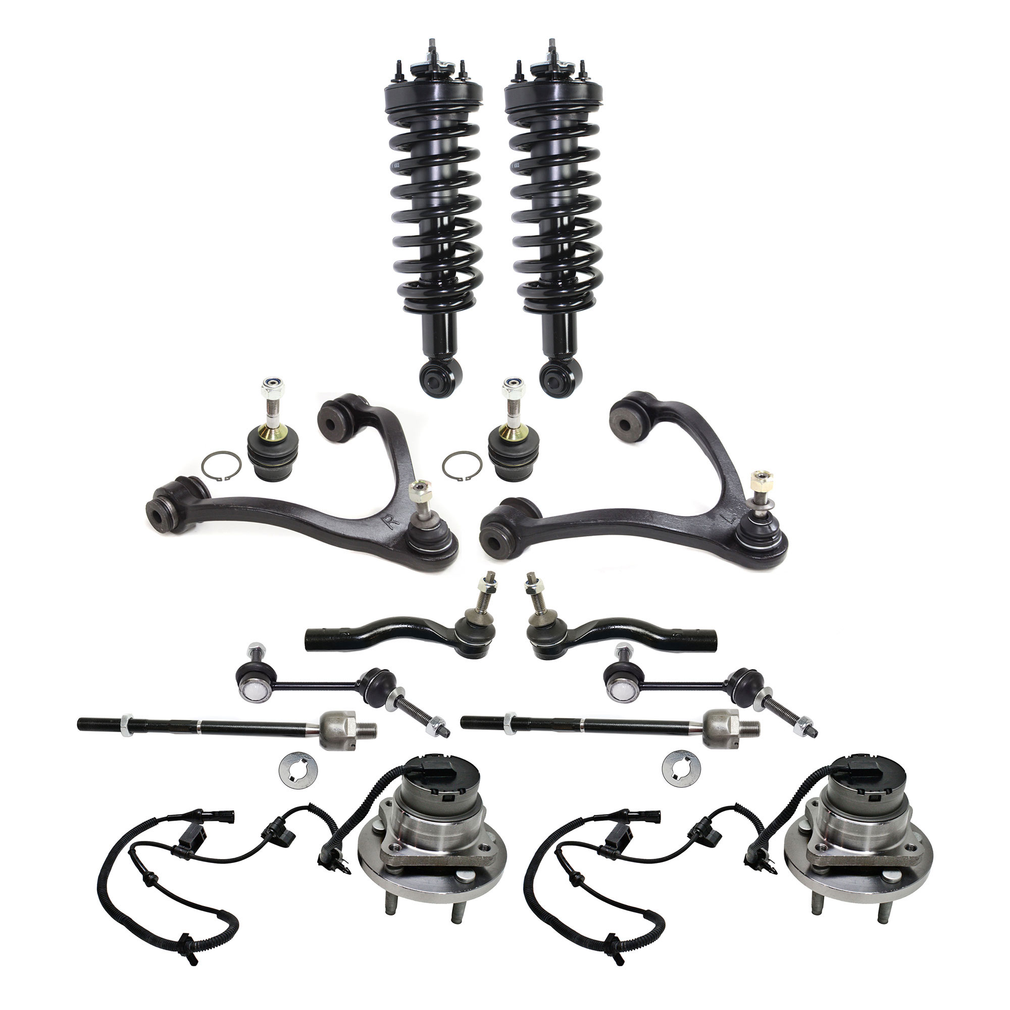 AM CROWN VICTORIA GRAND MARQUIS TOWN CAR 03-05 FRONT CONTROL ARM KIT RH AND LH Upper w ball joint s 14 pc Kit with Shock Absorber and Strut Assembly Wheel Hub Ball Joint Tie Rod End Sway Bar Li SKU KIT 080317-103 OEM 104381-2601577-5001118-5051