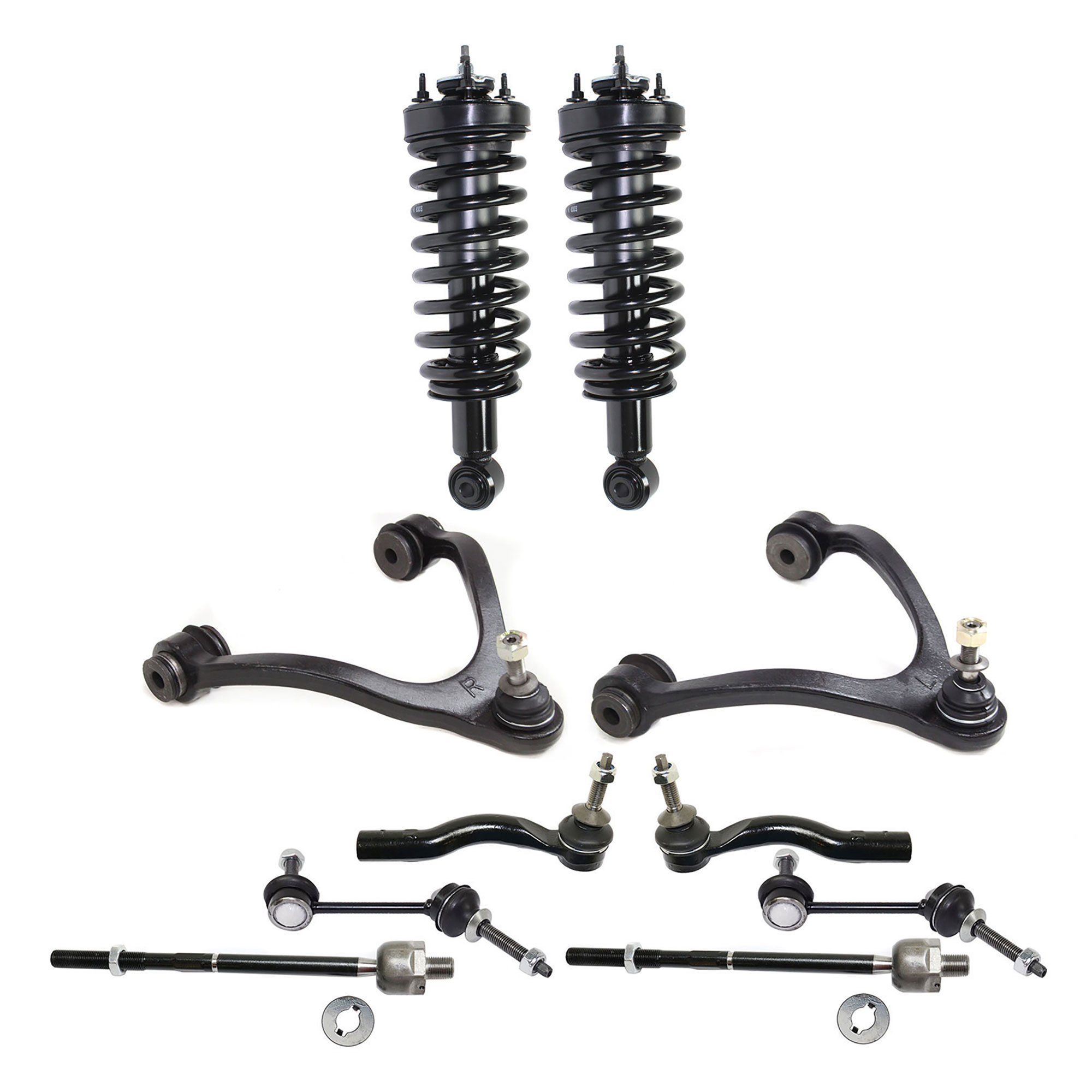 AM GRAND MARQUIS TOWN CAR 03-11 FRONT FULLY LOADED STRUT RH AND LH Gas Charged Twin tube 10 pc Kit with Control Arm Tie Rod End Sway Bar Link SKU KIT 080317-105 OEM BW7Z18125B 7W7Z18124D 6W1Z30