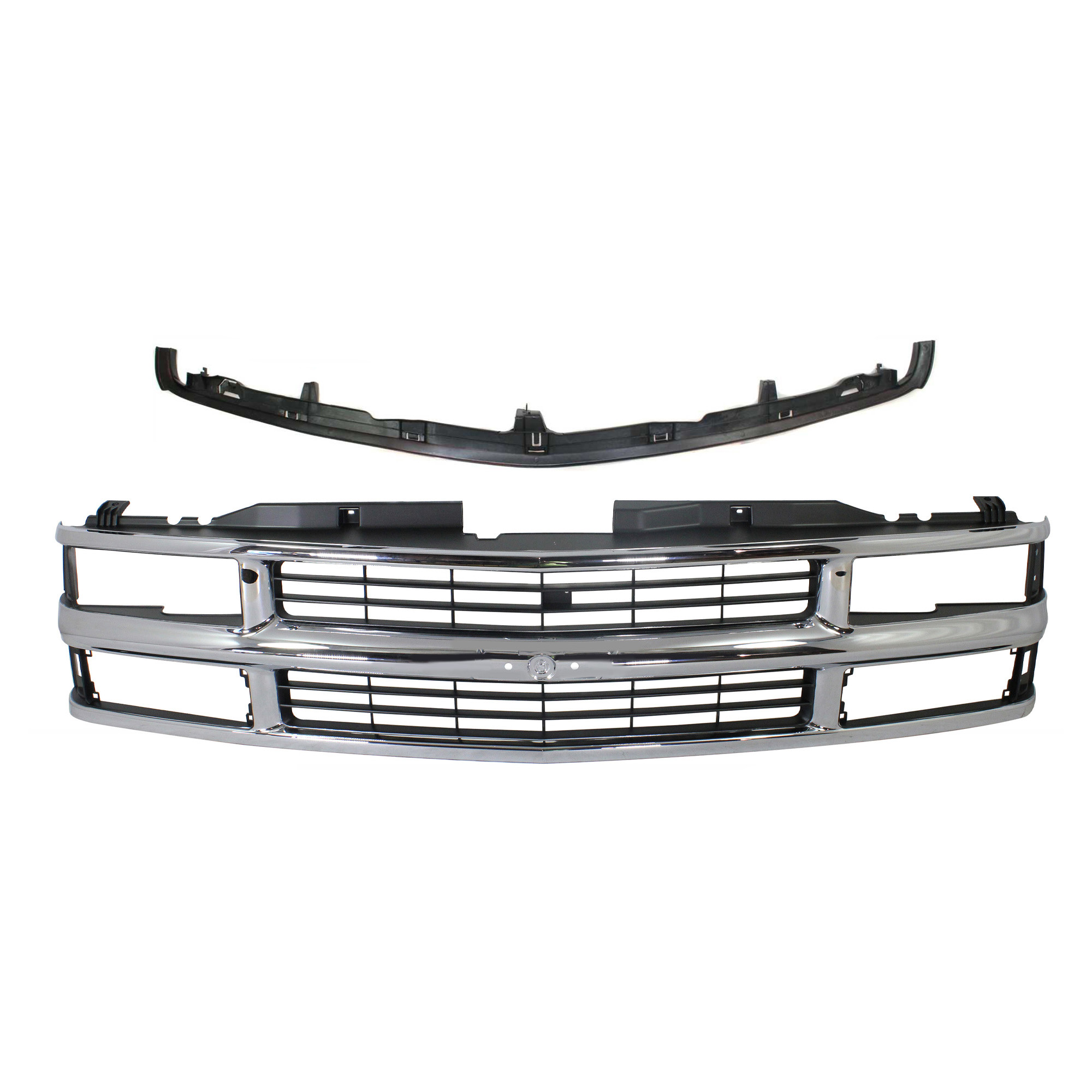 AM C K FULL SIZE P U 94-00 GRILLE 2 pc Kit Chrome Shell with Painted Black Insert with Bumper Filler SKU KIT 080317-16 Partslink GM1200238 GM1087180 OEM 15981106-12376285