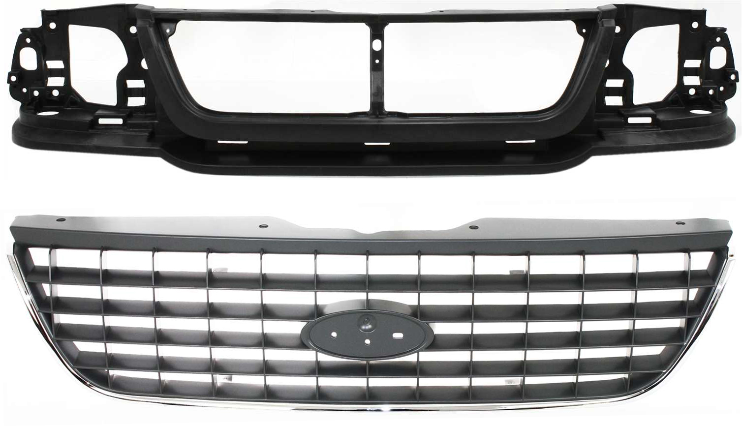 AM EXPLORER 02-05 HEADER PANEL 2 pc Kit with Grille SKU KIT 080317-21 Partslink FO1221123 FO1200396 OEM 1L2Z8190AA 1L2Z8200AAB 1L2Z820