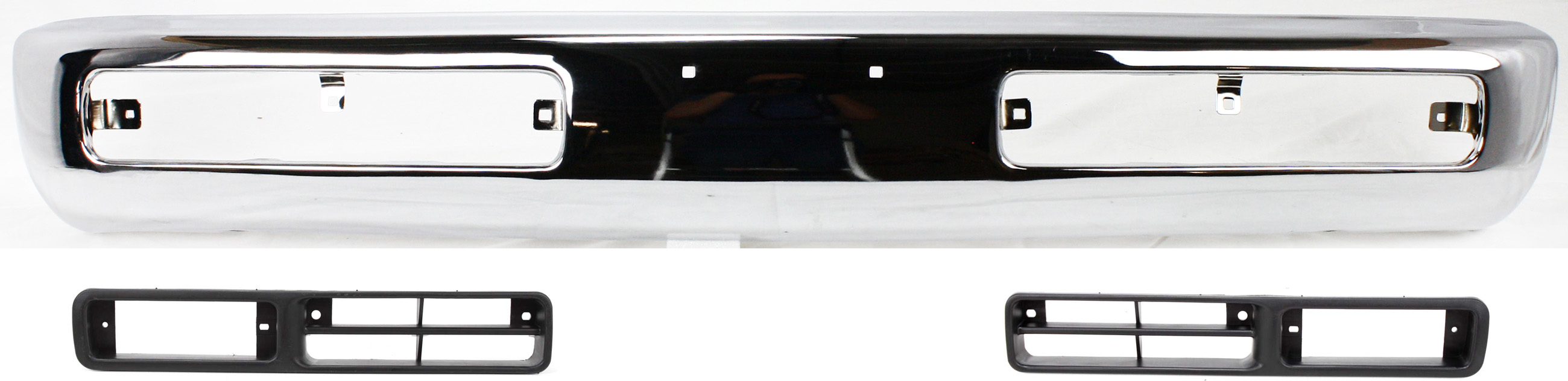 AM NIsAN PICKUP 96-97 FRONT BUMPER Chrome 3 pc kit with Fog Light Trim SKU KIT 080317-26 Partslink NI1002127 NI1038101 NI1039101 OEM F20123B900-6225755G00-6225655G