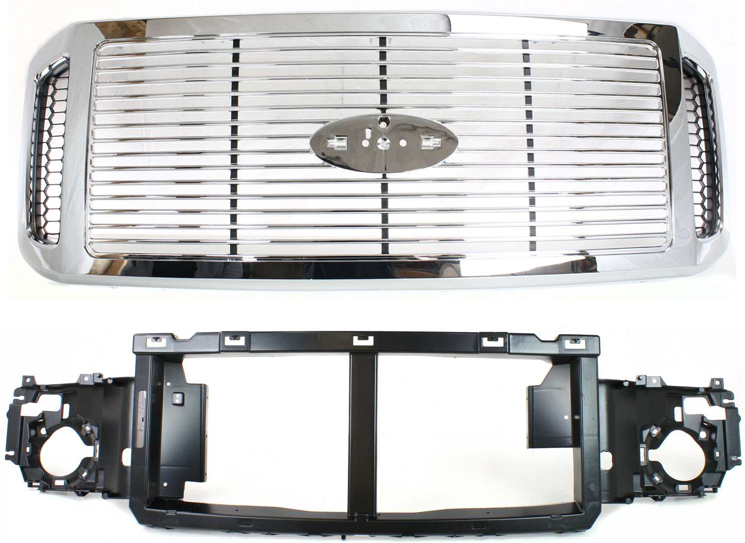 AM F SERIES SUPER DUTY PICKUP 06-07 GRILLE 2 pc Kit with Header Panel SKU KIT 080317-27 Partslink FO1200459 FO1221135 FO1220240 OEM 6C3Z8200AAA 6C3Z8A284A