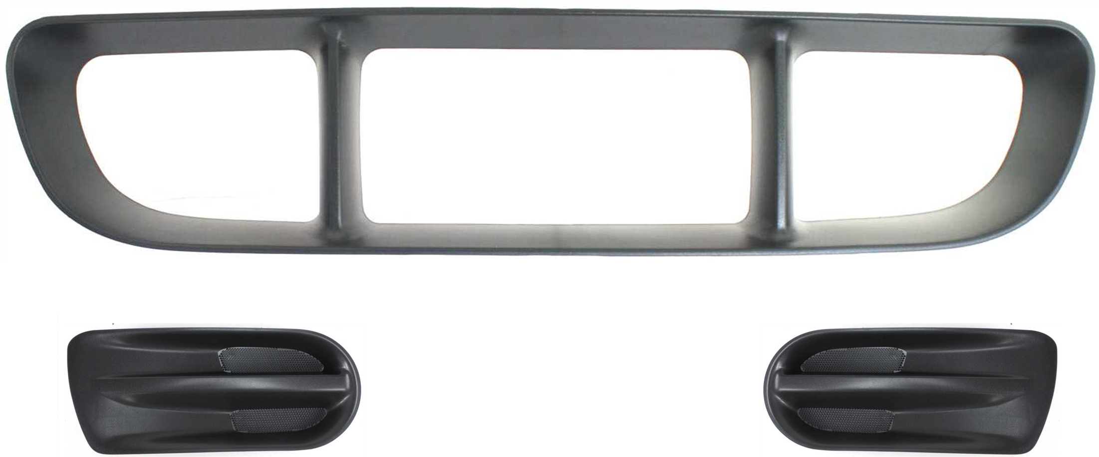 AM EXPLORER 02-05 FRONT BUMPER GRILLE Center 3 pc Kit Black with Fog Light Covers SKU KIT 080317-29 Partslink FO1036107 FO1036103 FO1036104 OEM 1L2Z17K945AAA 1L2Z17K946CAB 1L