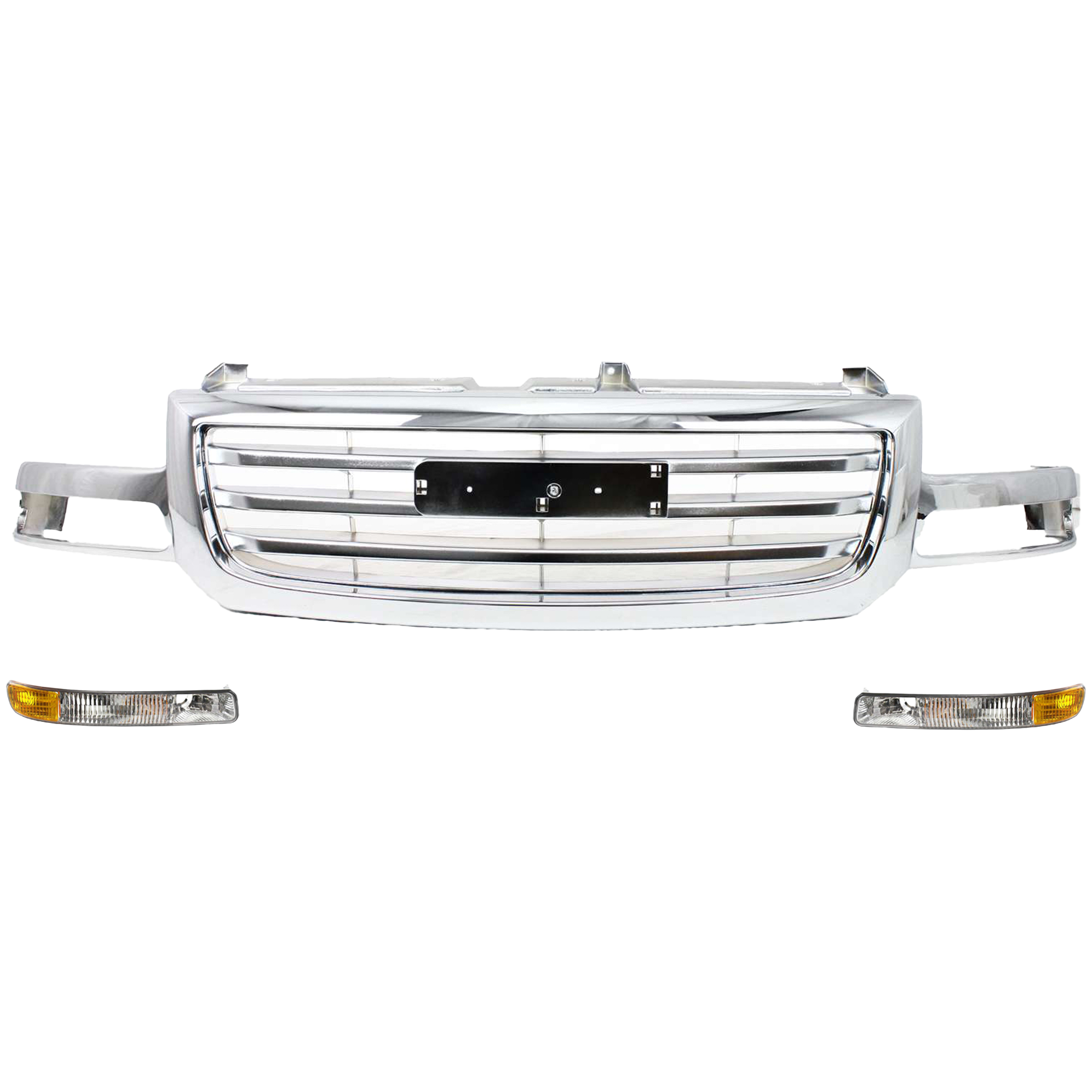 AM SIERRA 1500-03-06 SIERRA 1500 CLASSIC 07-07 SIERRA 2500-03-04 GRILLE 3 pc Kit with Parking Lights Old Body Style All Chromed Performance SKU KIT 080317-40 Partslink Performance GM2520174 GM2521174 OEM 19130791 PFM 15199560-15199561