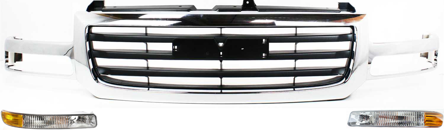 AM SIERRA P U 03-07 GRILLE 3 pc Kit Old Body Style with Parking Lights SKU KIT 080317-51 Partslink GM1200475 GM2520174 GM2521174 OEM 19130791-15199560-15199561