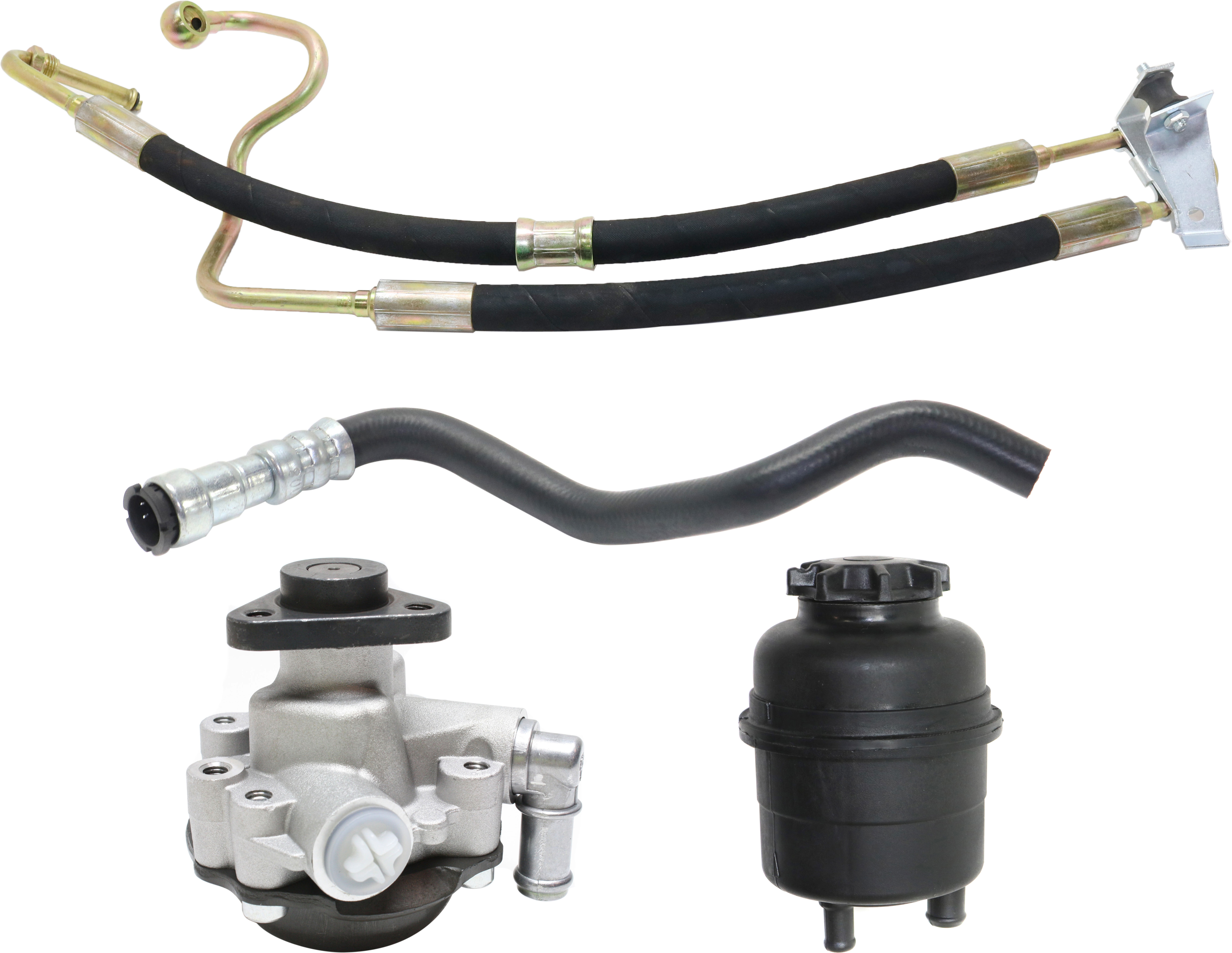 AM 3 SERIES 00-01 POWER STEERING PUMP 4 pc Kit with Hoses and Reservoir SKU KIT 080317-60 OEM 32416760034-32416774215-324167