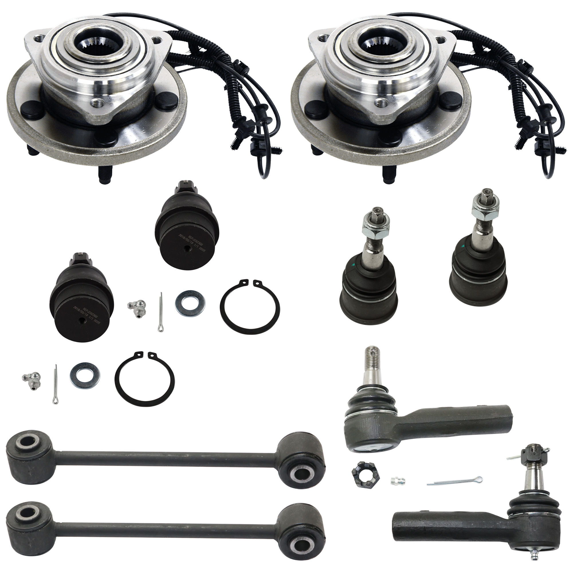 AM GRAND CHEROKEE 05-10 COMMANDER 06-07 FRONT WHEEL HUB RH AND LH 10 pc kit 5 Studs 5 x 127 mm PCD Bolt Pattern with Ball Joint Sway Bar Link and Tie Rod End SKU KIT 080324-65 OEM 2601627-5051390-10480629-45D24