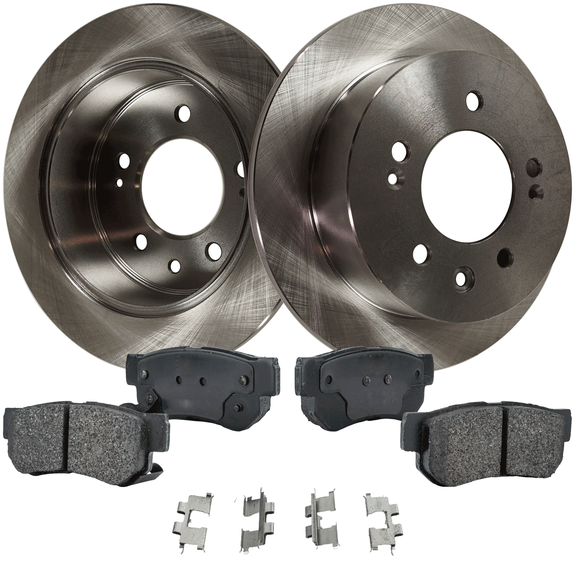 AM ELANTRA 07-10 REAR BRAKE DISC AND PAD KIT Plain Surface Ceramic 5 Lugs 4 pc Kit SKU KIT 080621-1034 OEM 584112H300-583021FA50-5830226A
