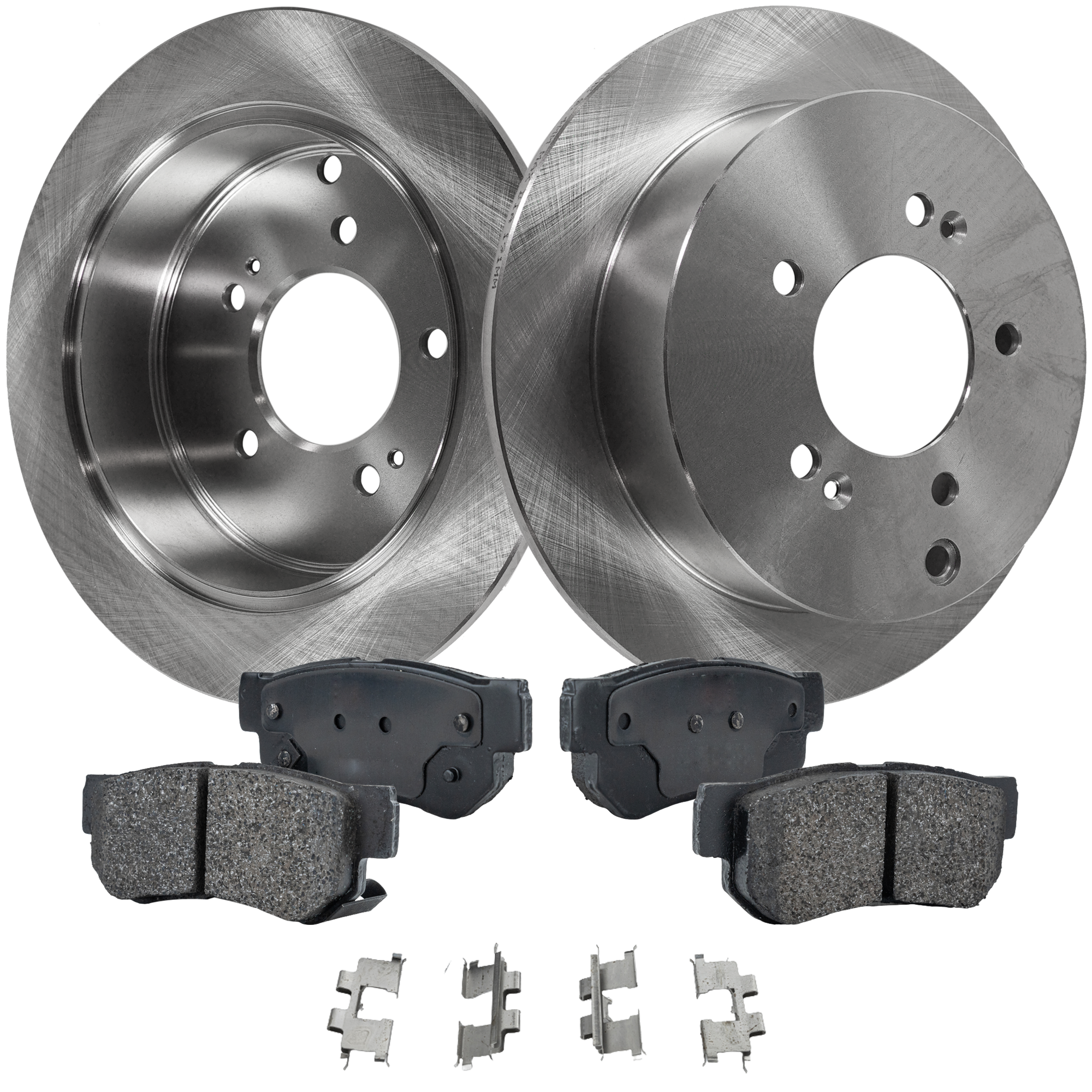 AM SPORTAGE 05-10 TUCSON 05-09 REAR BRAKE DISC AND PAD KIT Plain Surface Ceramic 5 Lugs 4 pc Kit SKU KIT 080621-1043 OEM 584113A300-583021FA50-5830226A
