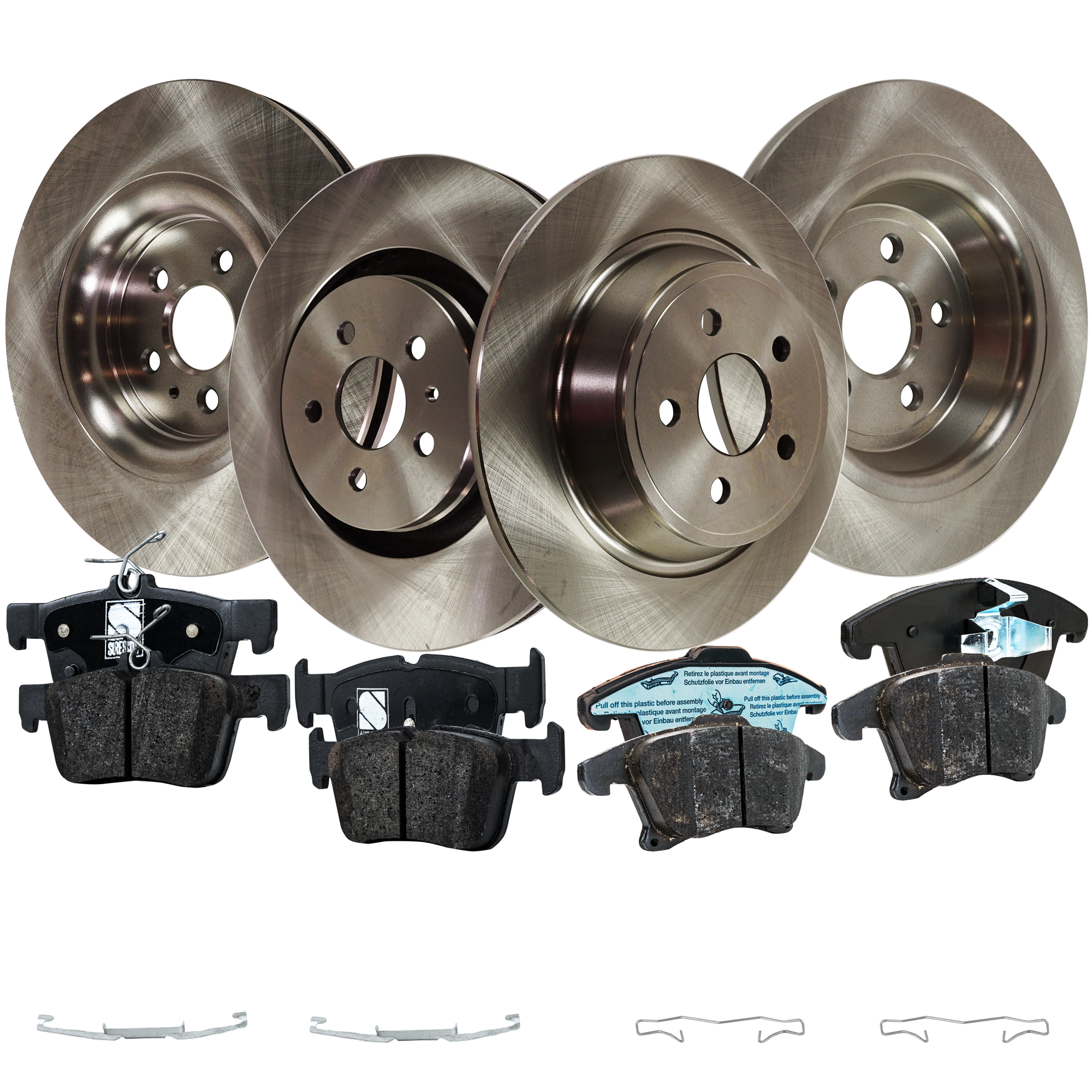 AM MKZ 17-20 FRONT AND REAR BRAKE DISC AND PAD KIT 8 pc Kit Plain Surface SKU KIT 080621-1048 OEM 42323-850400-60055005-681013R
