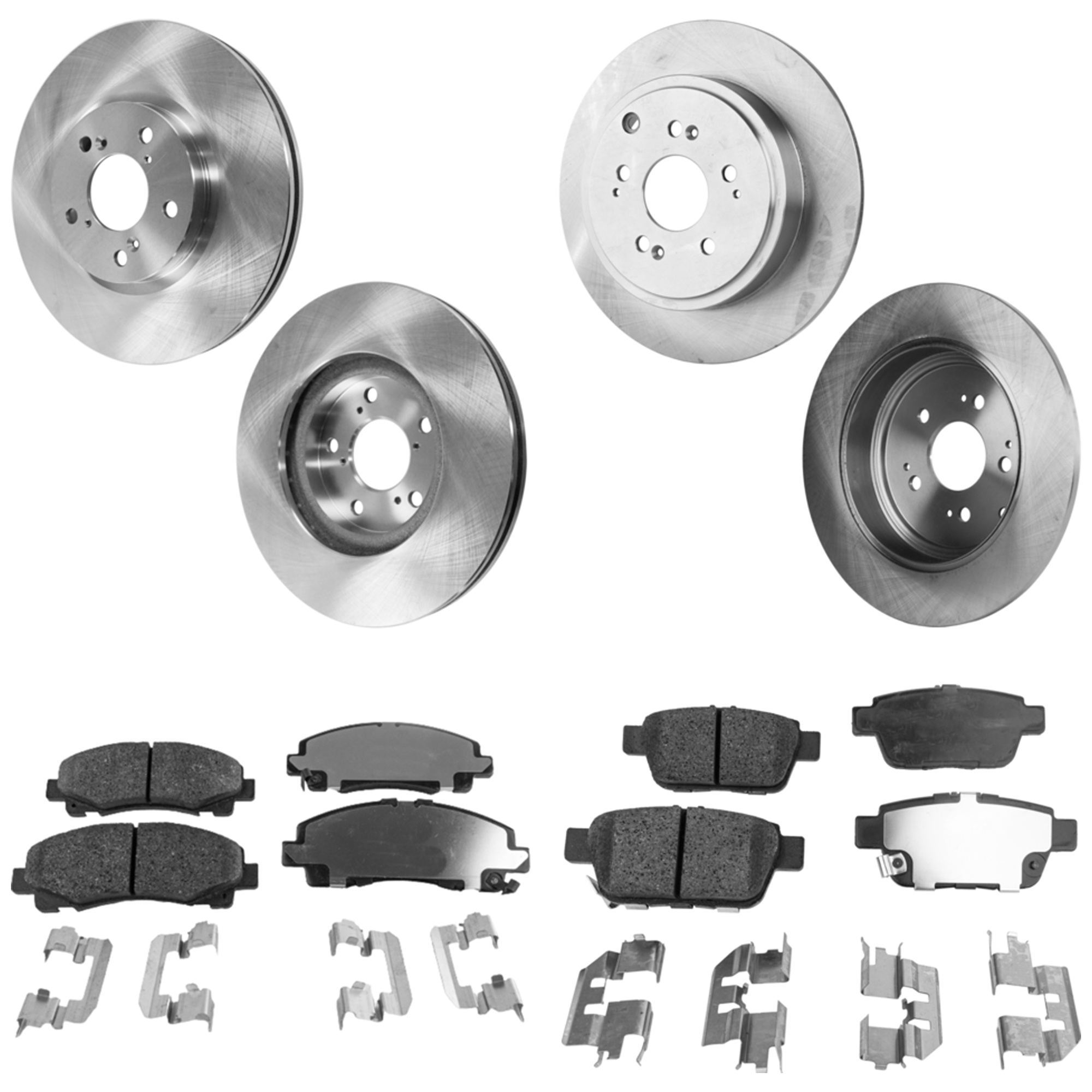 AM RIDGELINE 06-11 FRONT AND REAR BRAKE DISC AND PAD KIT 4 Wheel Set Plain Surface SKU KIT 080621-1059 OEM 42510SJCA50-45251SJCA50-43022S
