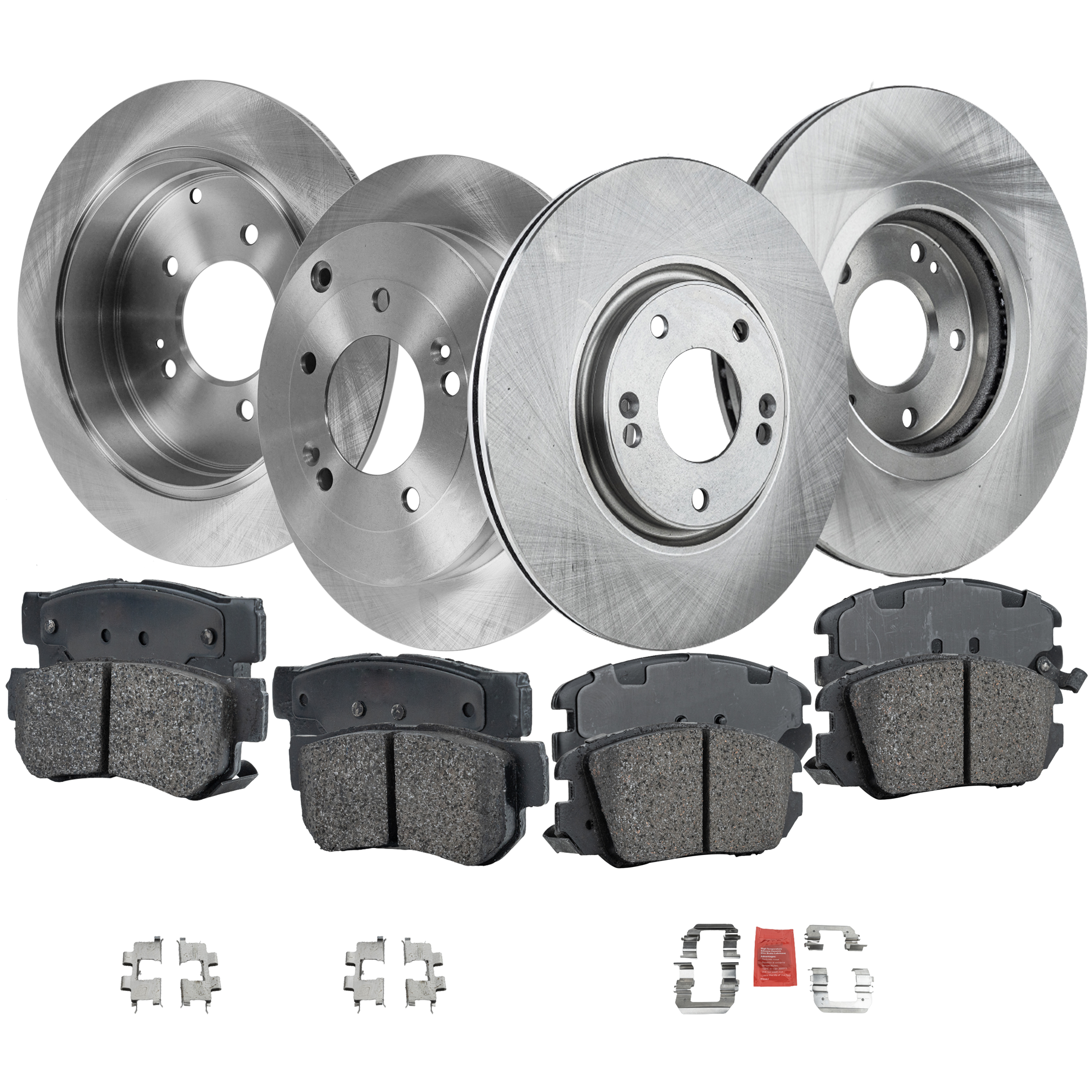 AM AZERA 06-09 FRONT AND REAR BRAKE DISC AND PAD KIT 4 Wheel Set Plain Surface SKU KIT 080621-1063 OEM 584113L000-584113L010-517123F1