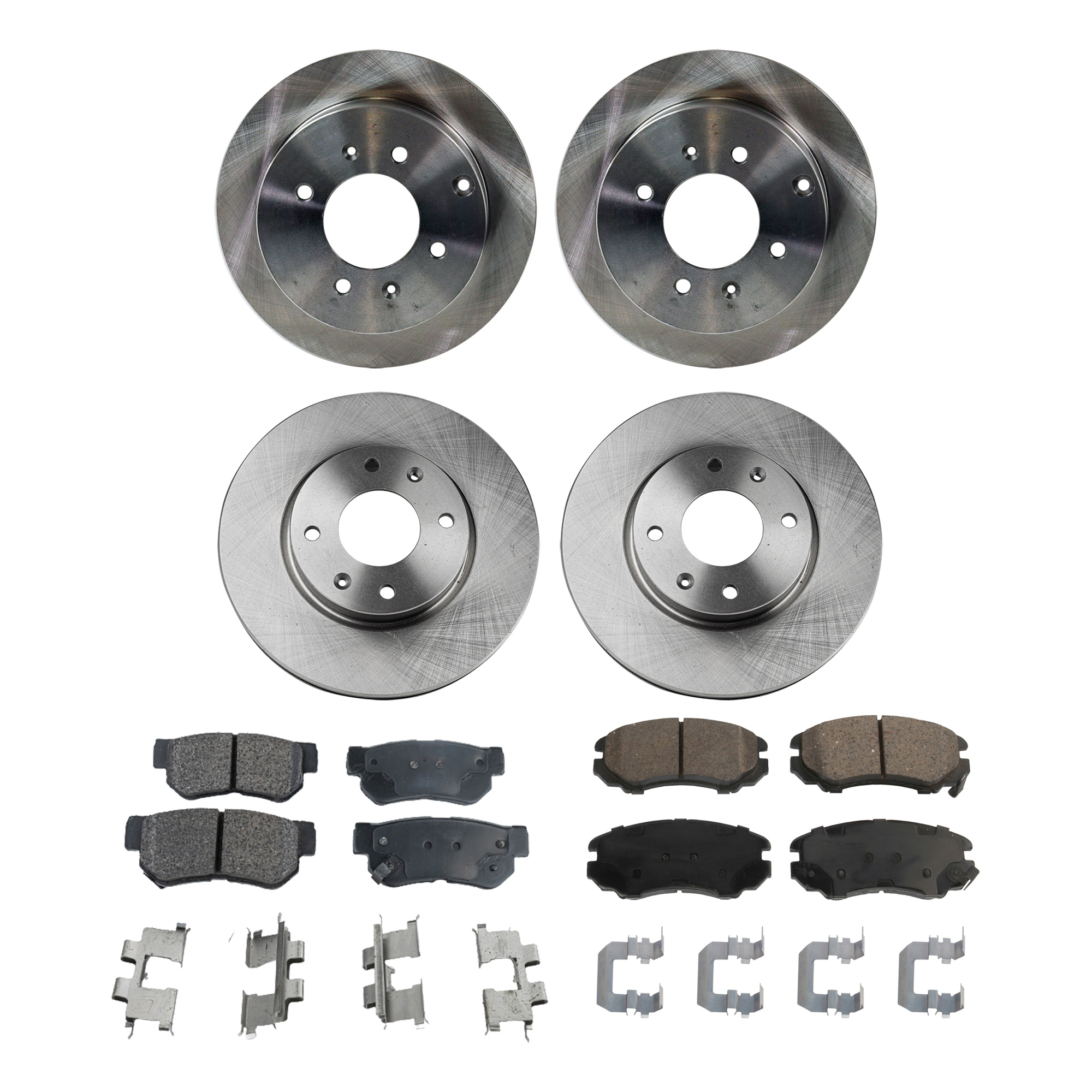 AM OPTIMA 03-06 FRONT AND REAR BRAKE DISC AND PAD KIT Plain Surface Ceramic 4 Lugs 8 pc Kit SKU KIT 080621-1083 OEM 584113C000-517123D100-517123D3
