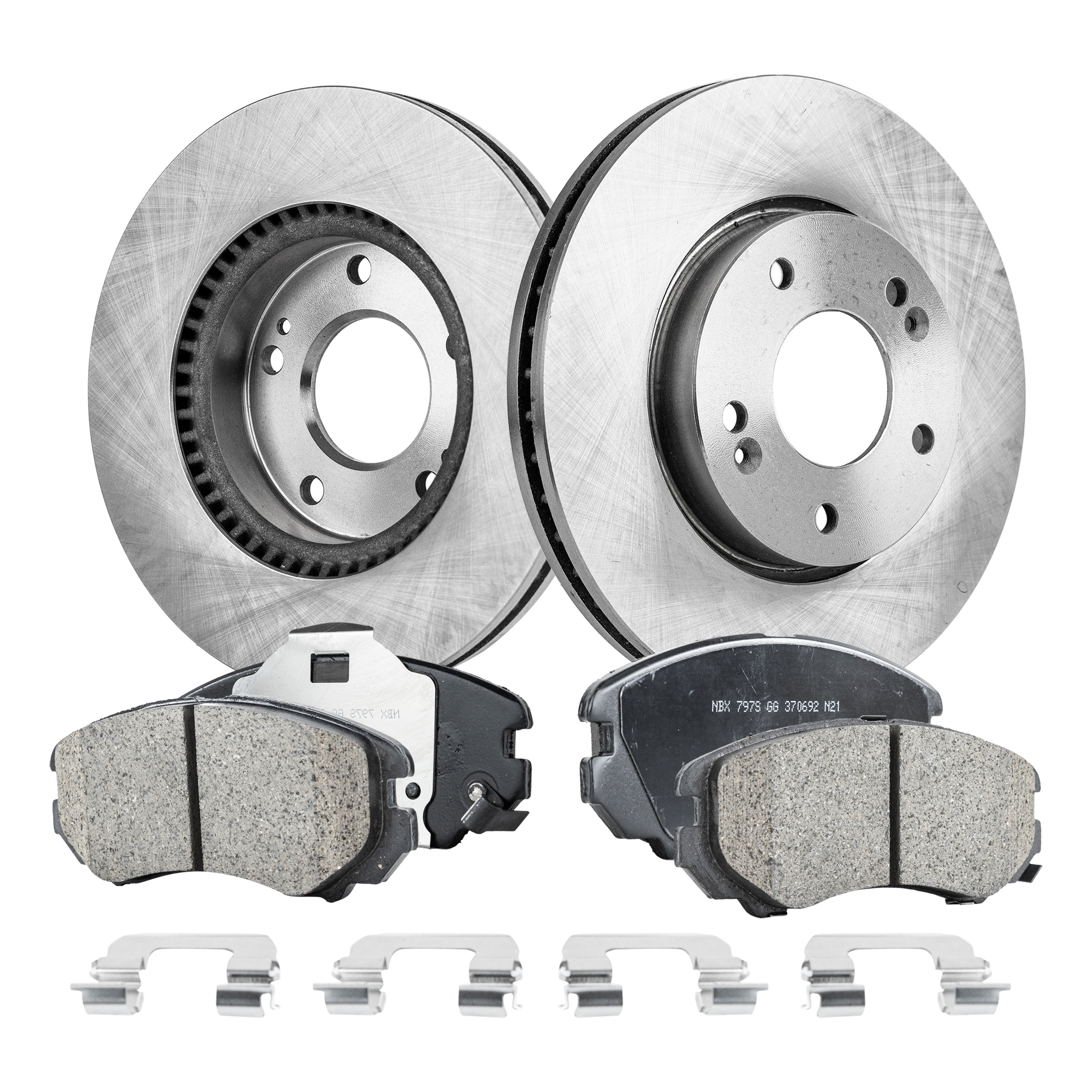 AM SONATA 05-10 SOUL 12-13 TIBURON 07-08 FRONT BRAKE DISC AND PAD KIT 4 pc kit SKU KIT 080621-1084 OEM 517122C000-517121F000-517121F3