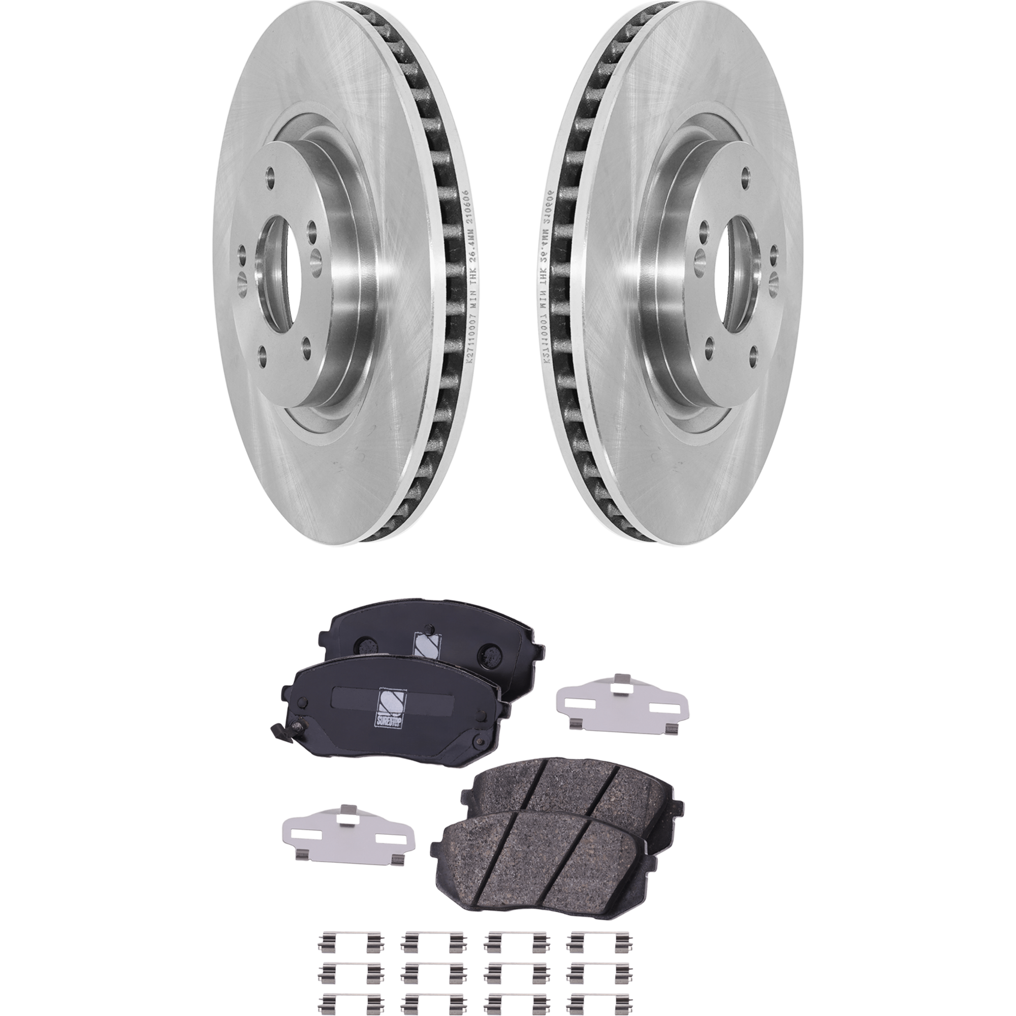 AM CADENZA 14-16 SONATA 15-15 TUCSON 16-17 FRONT BRAKE DISC AND PAD KIT 4 pc kit SKU KIT 080621-1086 OEM 31590-44728-850264-60003003-31
