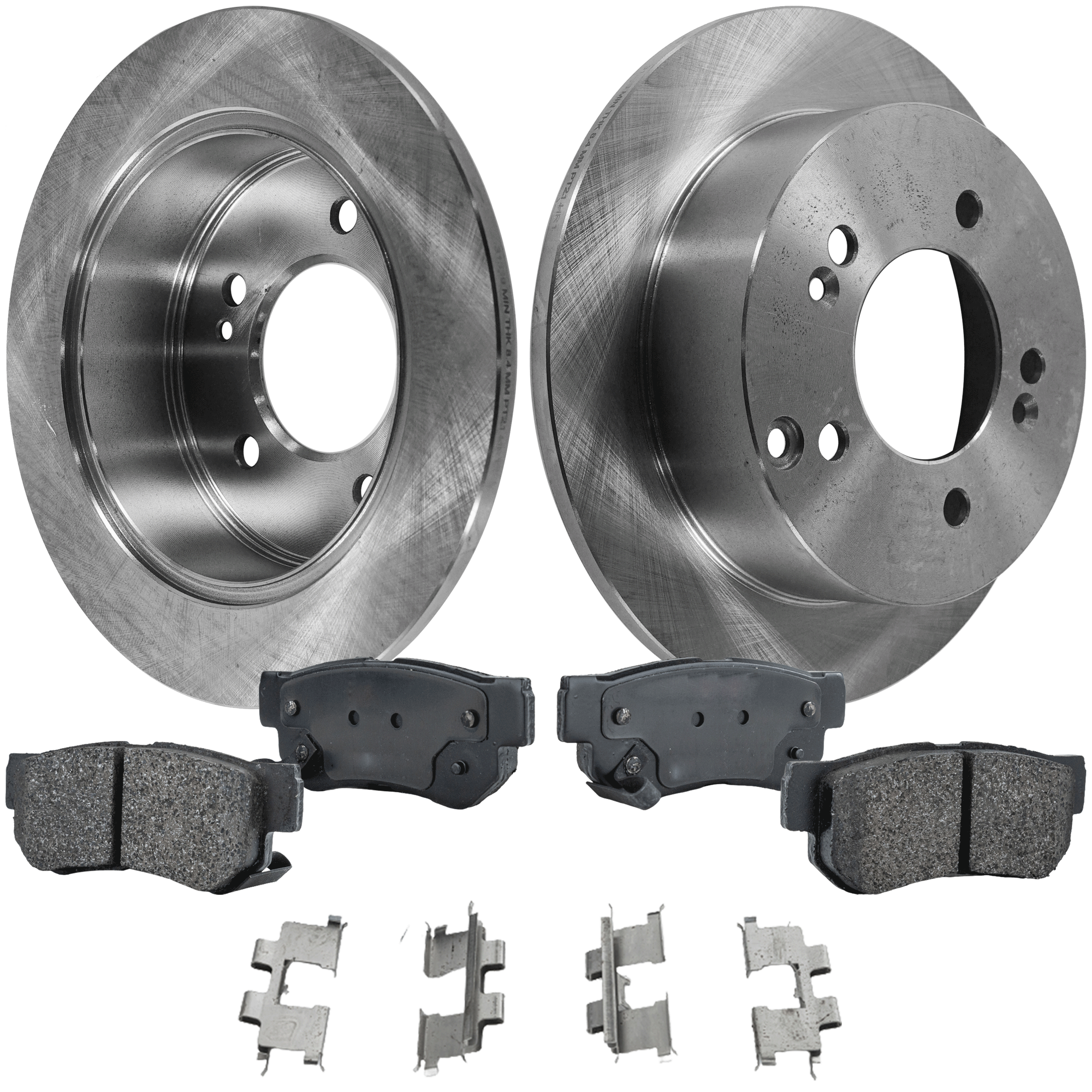 AM SONATA 05-08 SPORTAGE 05-10 REAR BRAKE DISC AND PAD KIT Plain Surface Ceramic 5 Lugs 4 pc Kit SKU KIT 080621-1143 OEM 5841139600-584110A000-584110R0