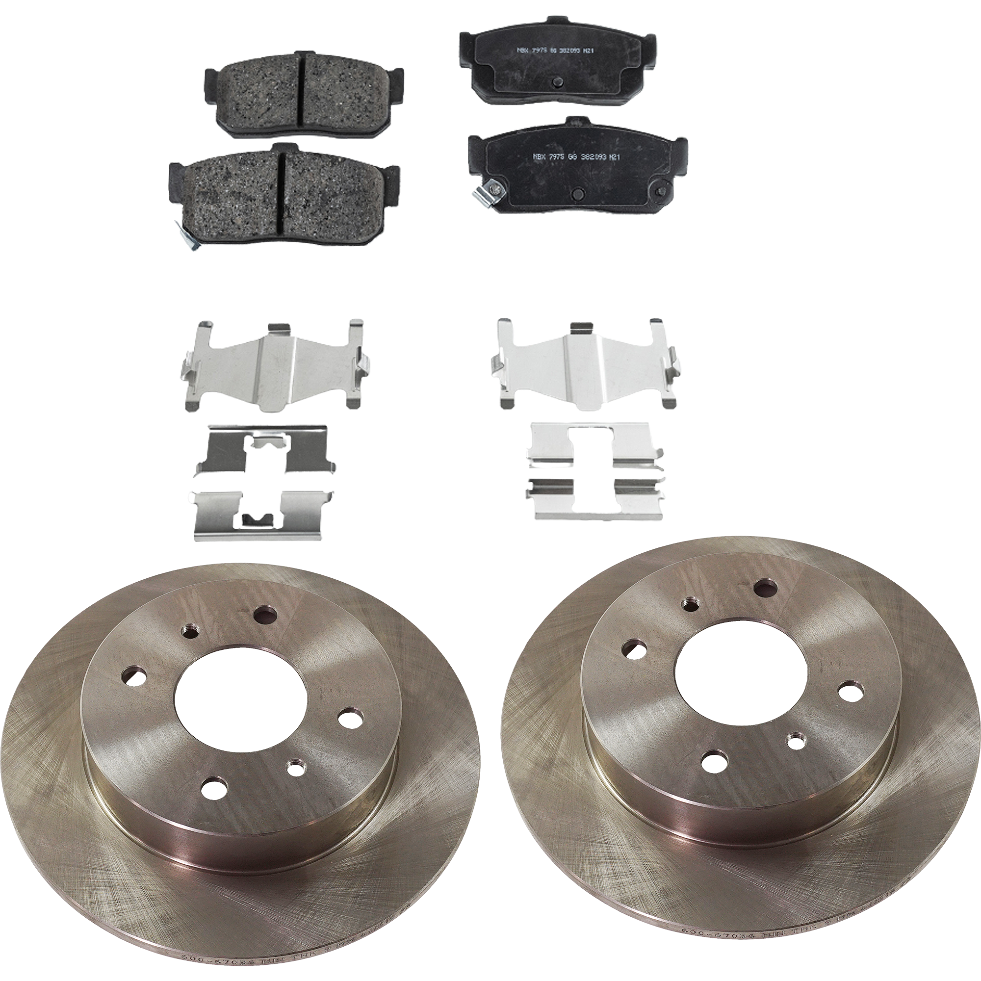 AM G20-91-00 SENTRA 00-01 REAR BRAKE DISC AND PAD KIT 2 Wheel Set SKU KIT 080621-1157 OEM 4320642R03-4406061J90-4406031U