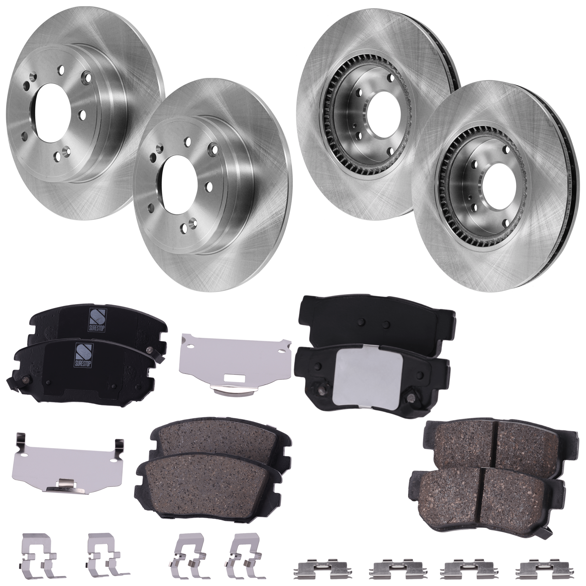 AM SONATA 06-08 FRONT AND REAR BRAKE DISC AND PAD KIT Plain Surface Ceramic 5 Lugs 8 pc Kit SKU KIT 080621-1184 OEM 517123K100-584110A100-583021FA