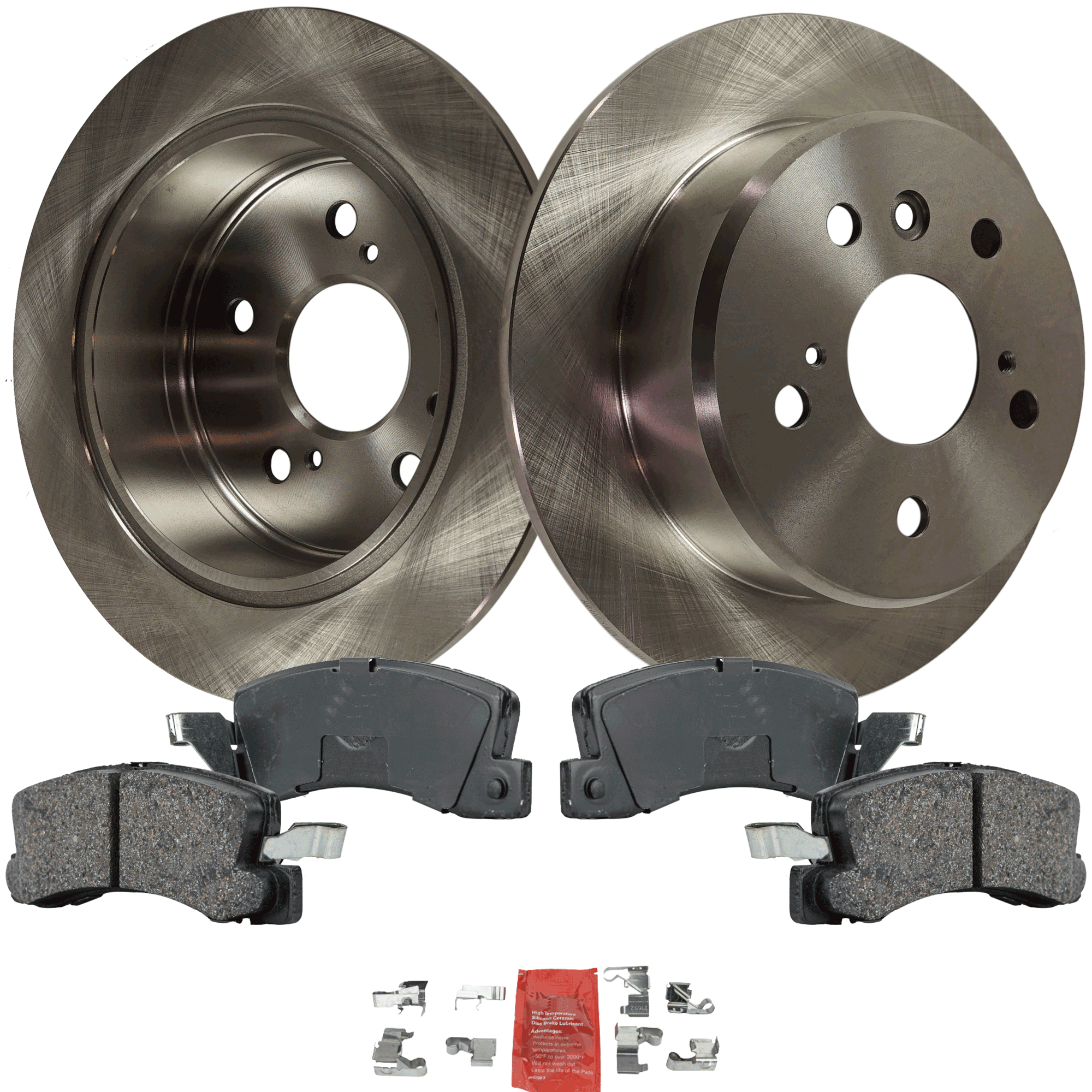 AM CAMRY 94-99 SOLARA 99-00 REAR BRAKE DISC AND PAD KIT 4 pc Kit SKU KIT 080621-1317 OEM 4243133010-4243133040-04466200
