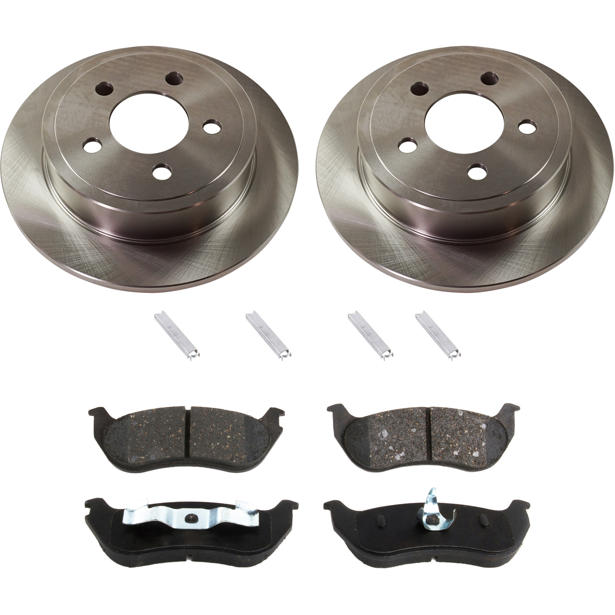 AM LIBERTY 03-05 WRANGLER 03-06 REAR BRAKE DISC AND PAD KIT 4 pc kit SKU KIT 080621-1343 OEM 52128411AA 52128411AB 5083882A