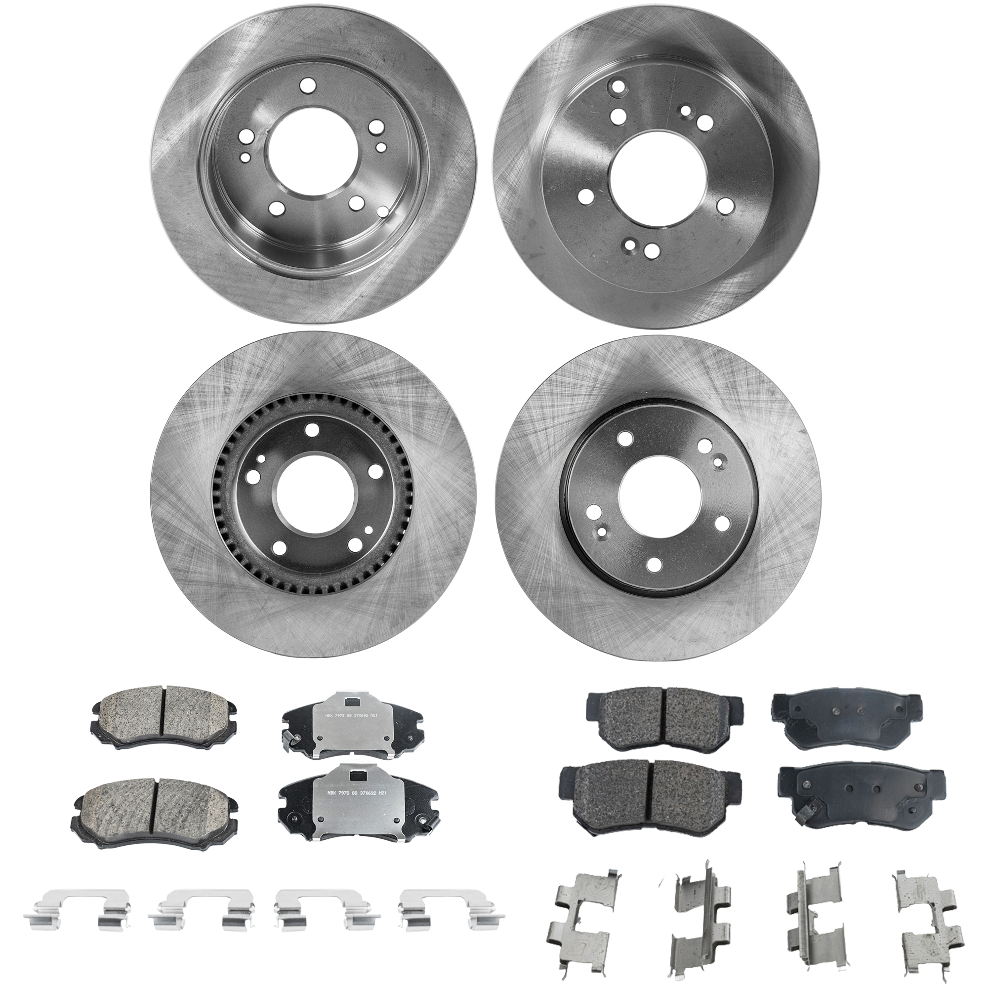 AM SONATA 05-08 OPTIMA 06-06 FRONT AND REAR BRAKE DISC AND PAD KIT Plain Surface Ceramic 5 Lugs 8 pc Kit SKU KIT 080621-1361 OEM 517122C000-517121F000-517121F3