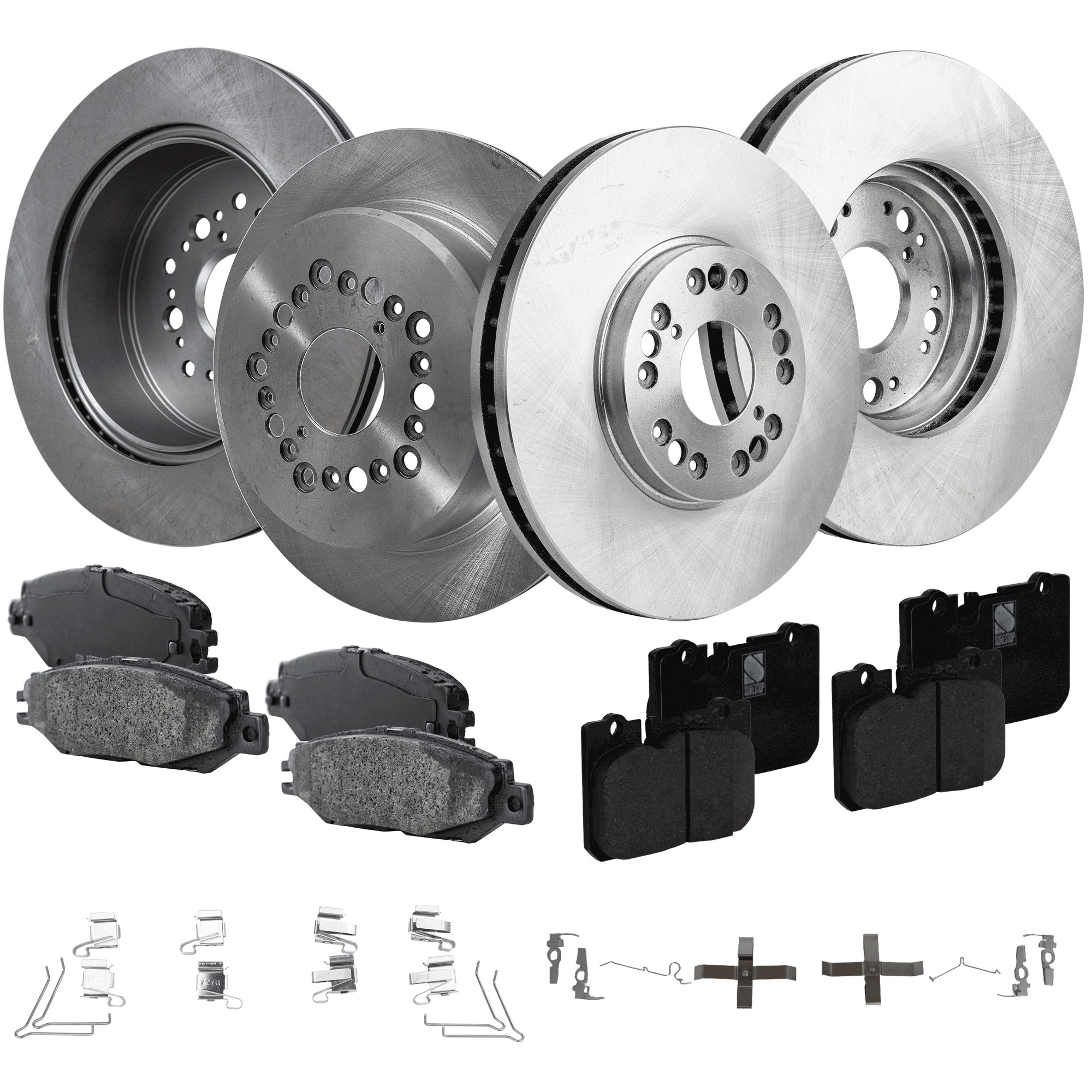 AM LS400-98-00 FRONT AND REAR BRAKE DISC AND PAD KIT 8 pc Kit Plain Surface SKU KIT 080621-1399 OEM 4243130140-4243130190-42431500