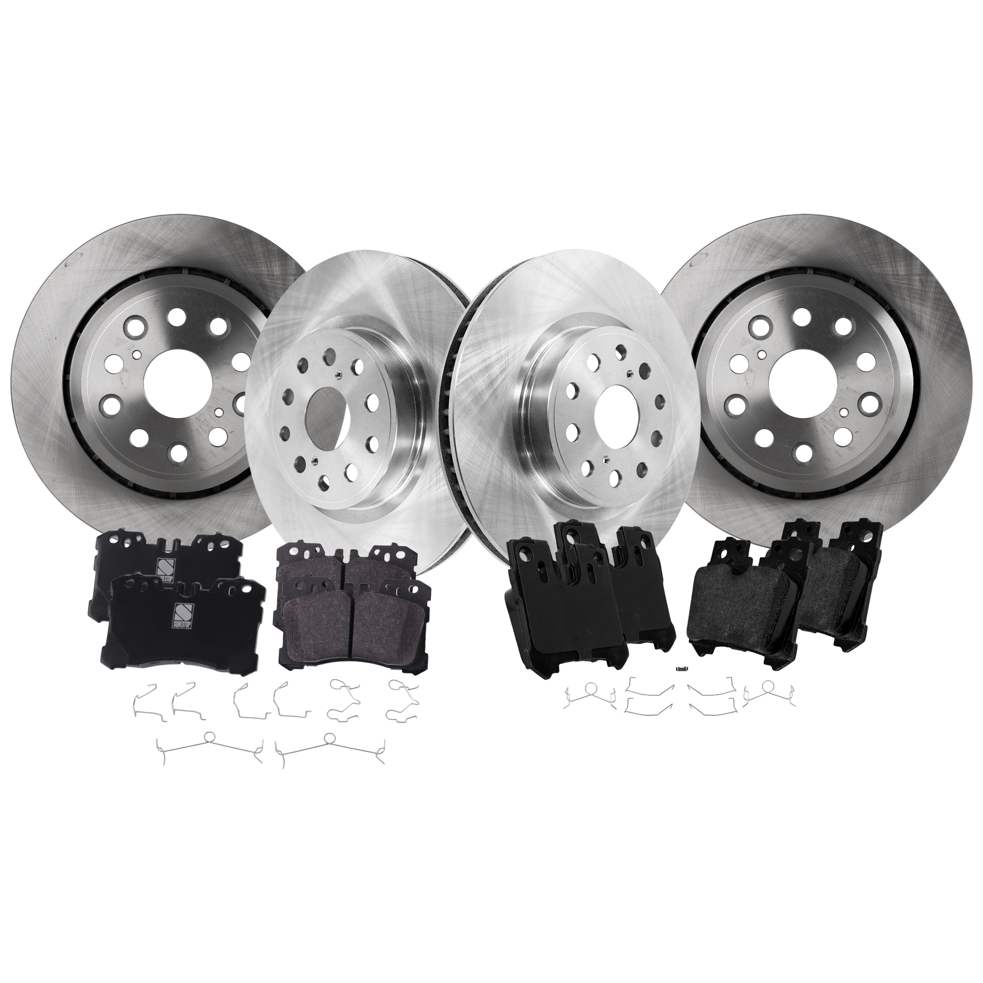 AM LS460-07-17 FRONT AND REAR BRAKE DISC AND PAD KIT 8 pc kit Plain Surface SKU KIT 080621-1401 OEM 31474-44658-0833442-850020-600