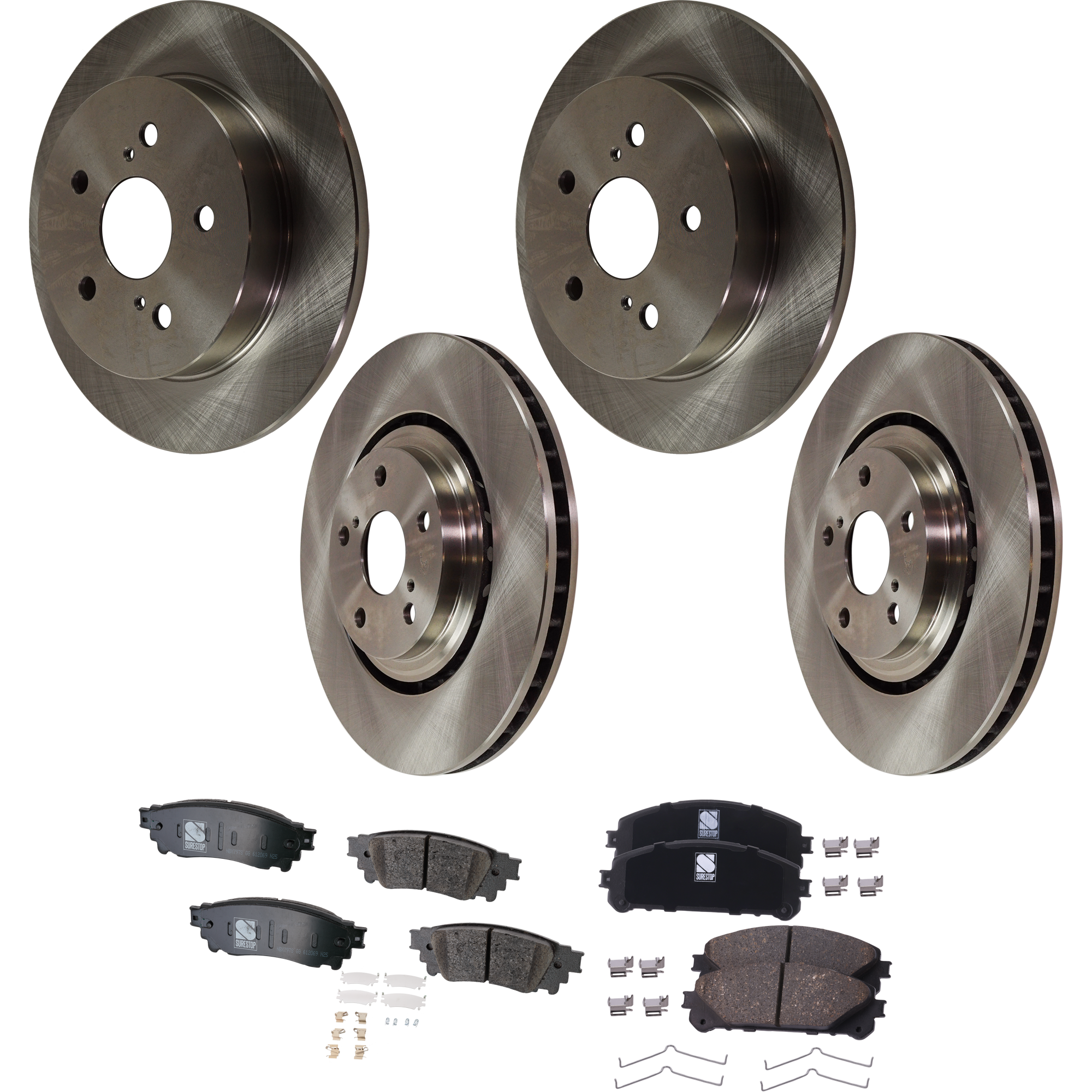AM NX200T 15-17 NX300H 15-20 FRONT AND REAR BRAKE DISC AND PAD KIT 8 pc kit SKU KIT 080621-1405 OEM 44880-850504-12144195-60075041