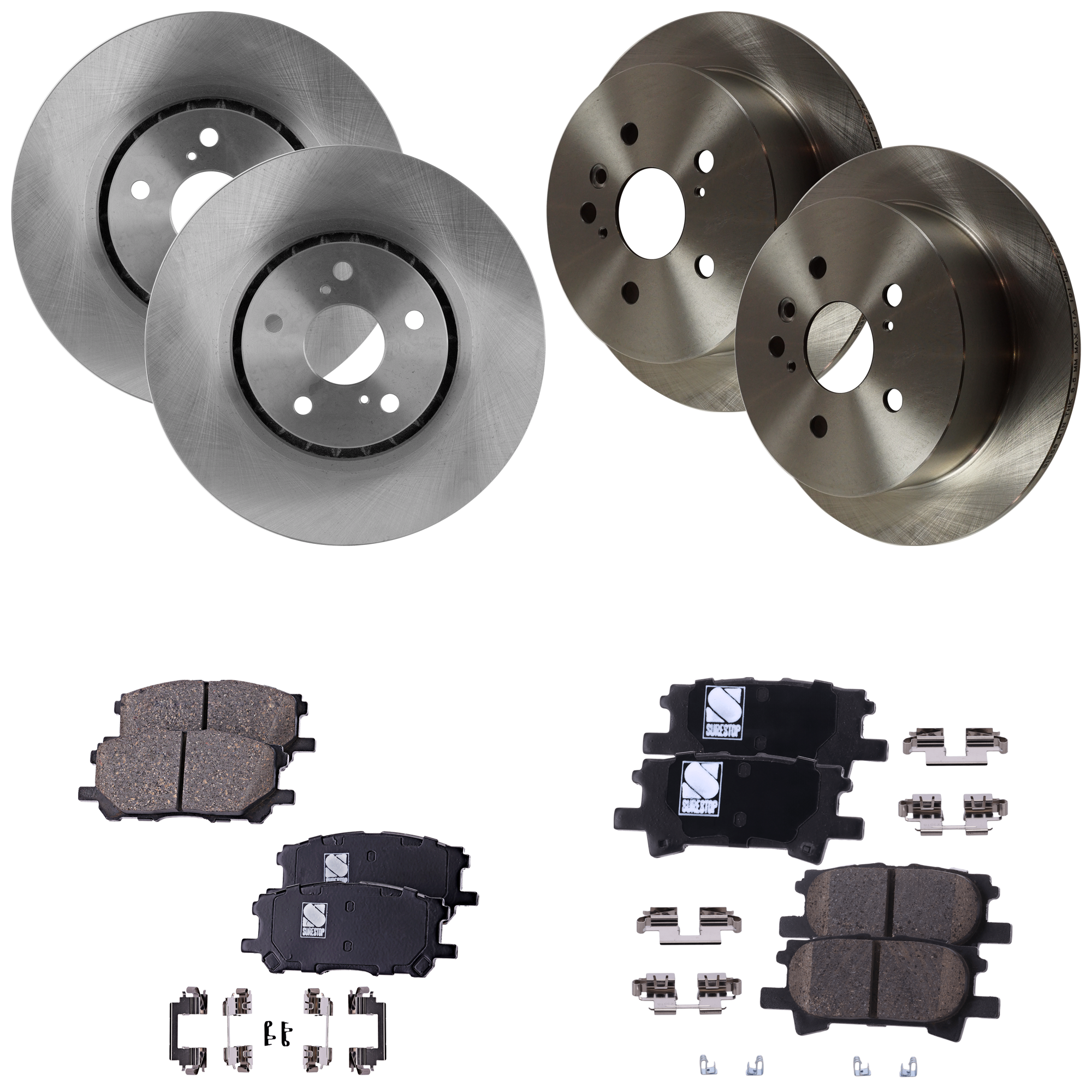 AM RX330-04-06 RX350-07-09 FRONT AND REAR BRAKE DISC AND PAD KIT 8 pc kit Plain Surface SKU KIT 080621-1408 OEM 4351248081-4243148041-424310E0